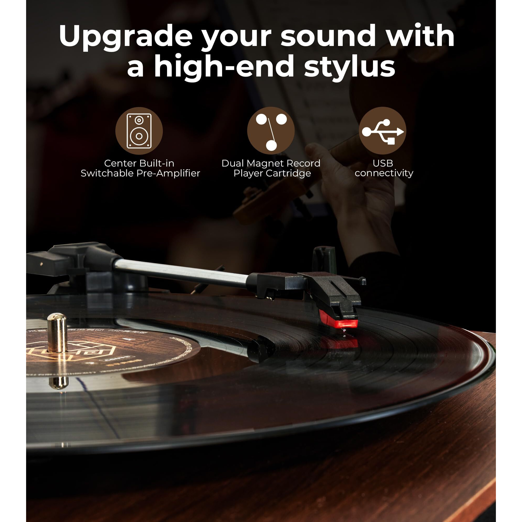 Vinyl Record Player Turntable With Built-In Bluetooth Receiver & 2 Stereo Speakers, 3 Speed 3 Size Portable Retro Record Player With Speakers Set For Entertainment And Home Decoration, Vangoa