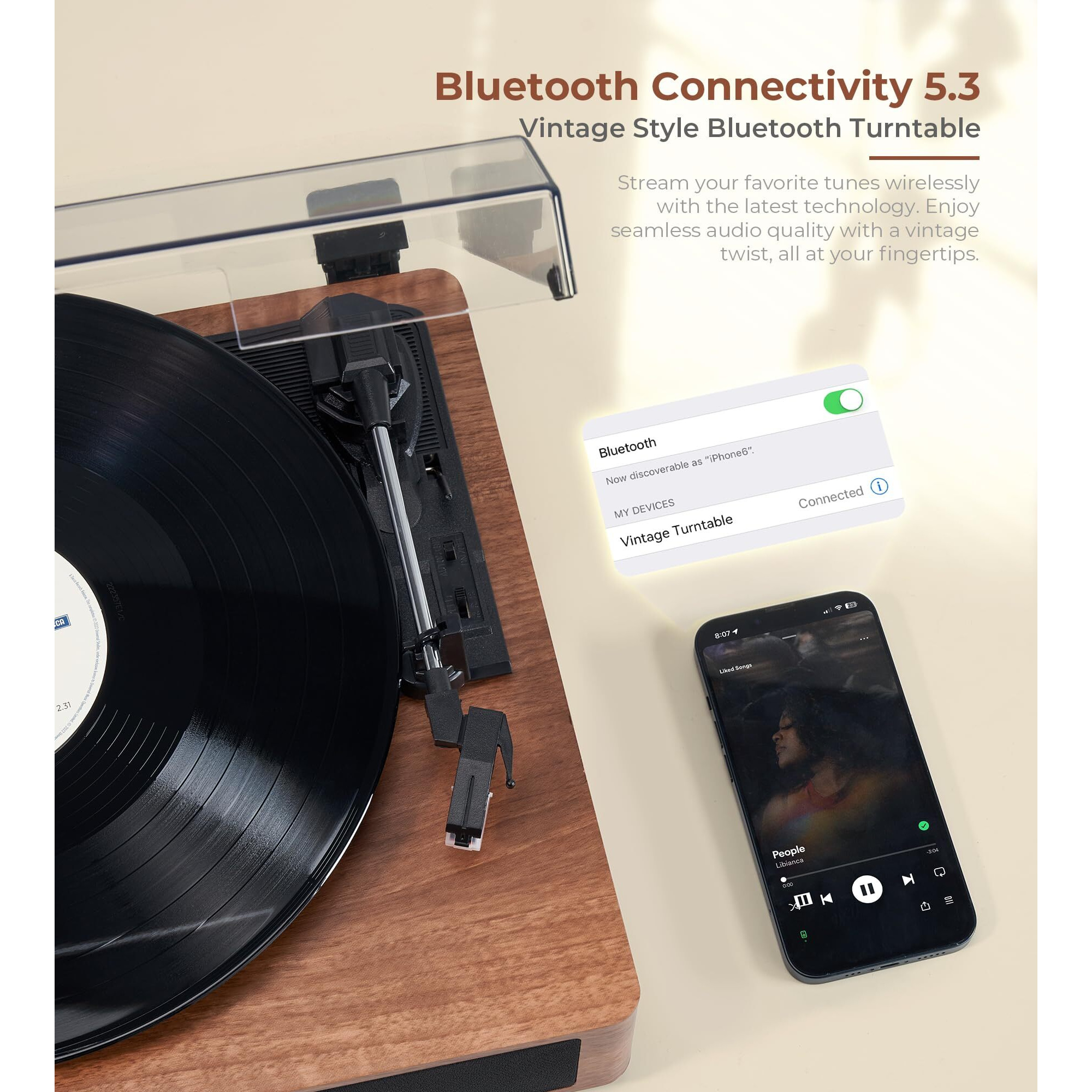 Vinyl Record Player Turntable With Built-In Bluetooth Receiver & 2 Stereo Speakers, 3 Speed 3 Size Portable Retro Record Player With Speakers Set For Entertainment And Home Decoration, Vangoa