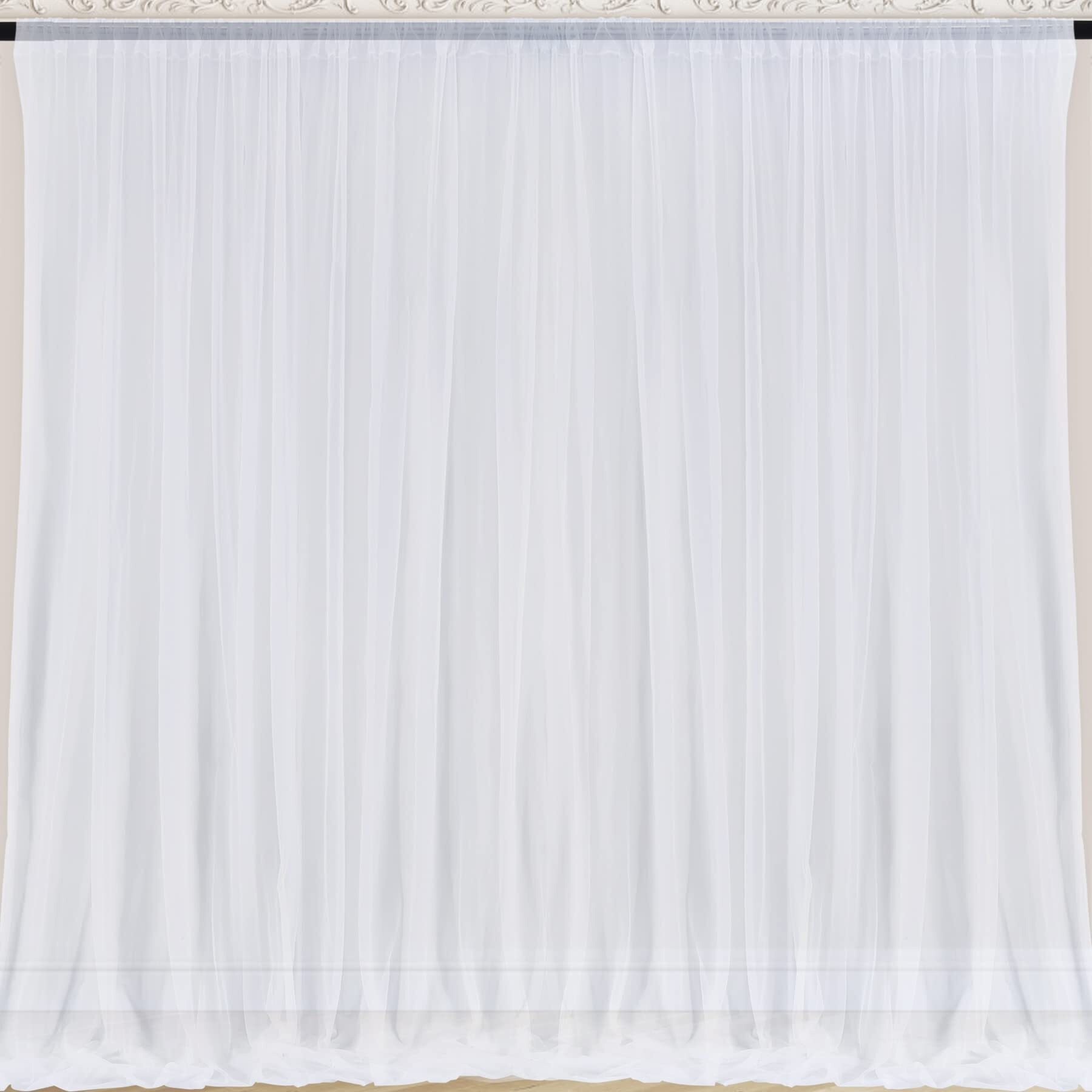 Wish Care 10X10 White Tulle Backdrop Curtains For Parties, Sheer Backdrop Curtain Wedding Photo Backdrop Drapes For Baby Shower Photography Birthday Party