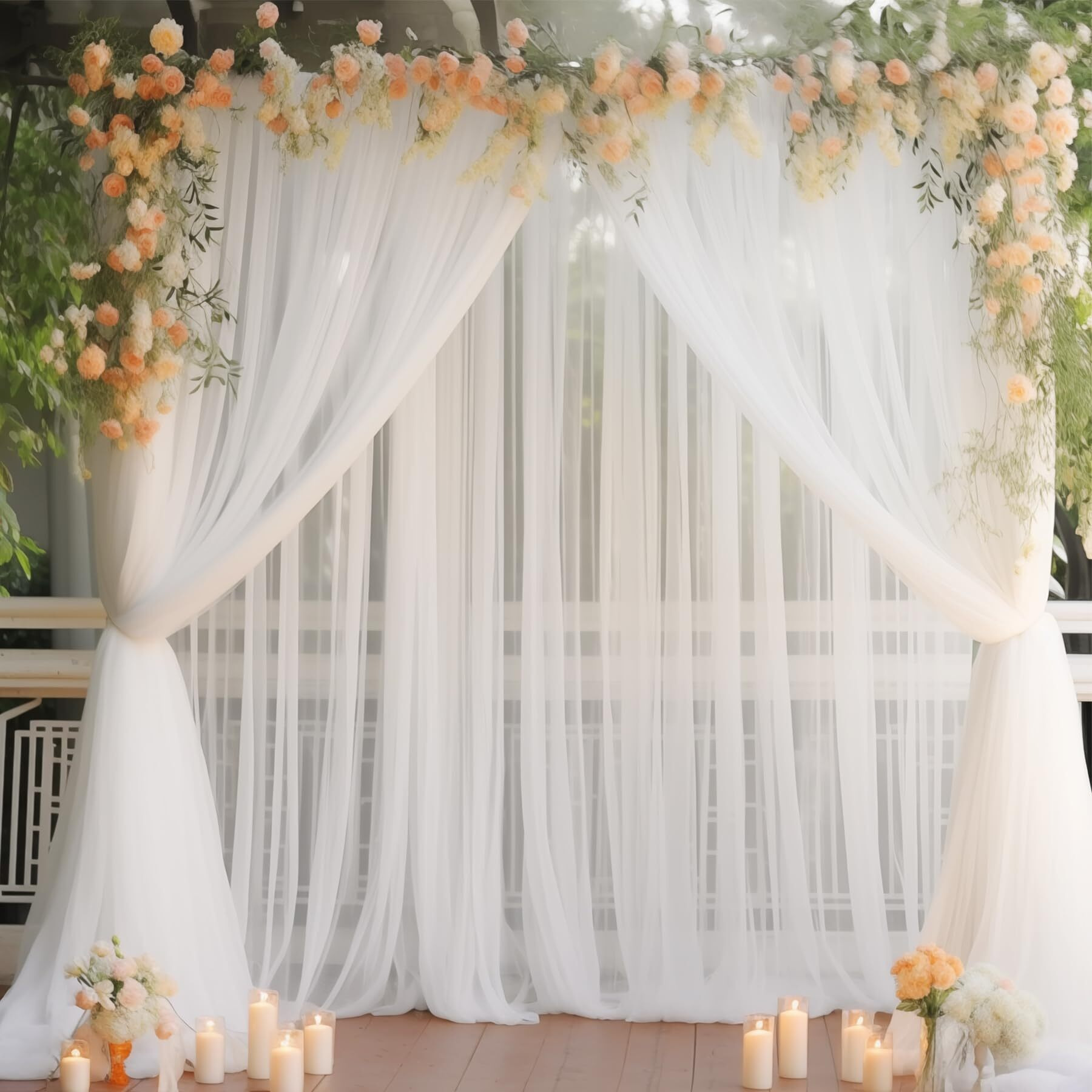 Wish Care 10X10 White Tulle Backdrop Curtains For Parties, Sheer Backdrop Curtain Wedding Photo Backdrop Drapes For Baby Shower Photography Birthday Party