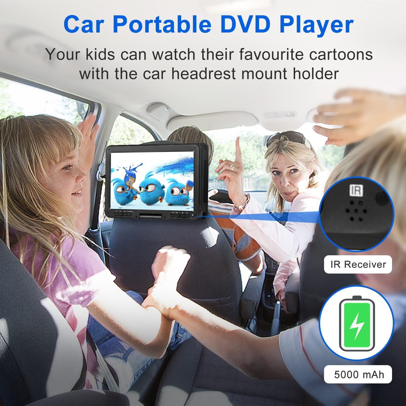 Yoohoo 16.9"" Portable Dvd Player With 14.1"" Large Hd Swivel Buttons Screen, 6 Hrs Battery Dvd Player Portable, Power Adapter, Car Charger, Car Headrest Case, Support Usb/Sd Card/Sync Tv, Region-Free