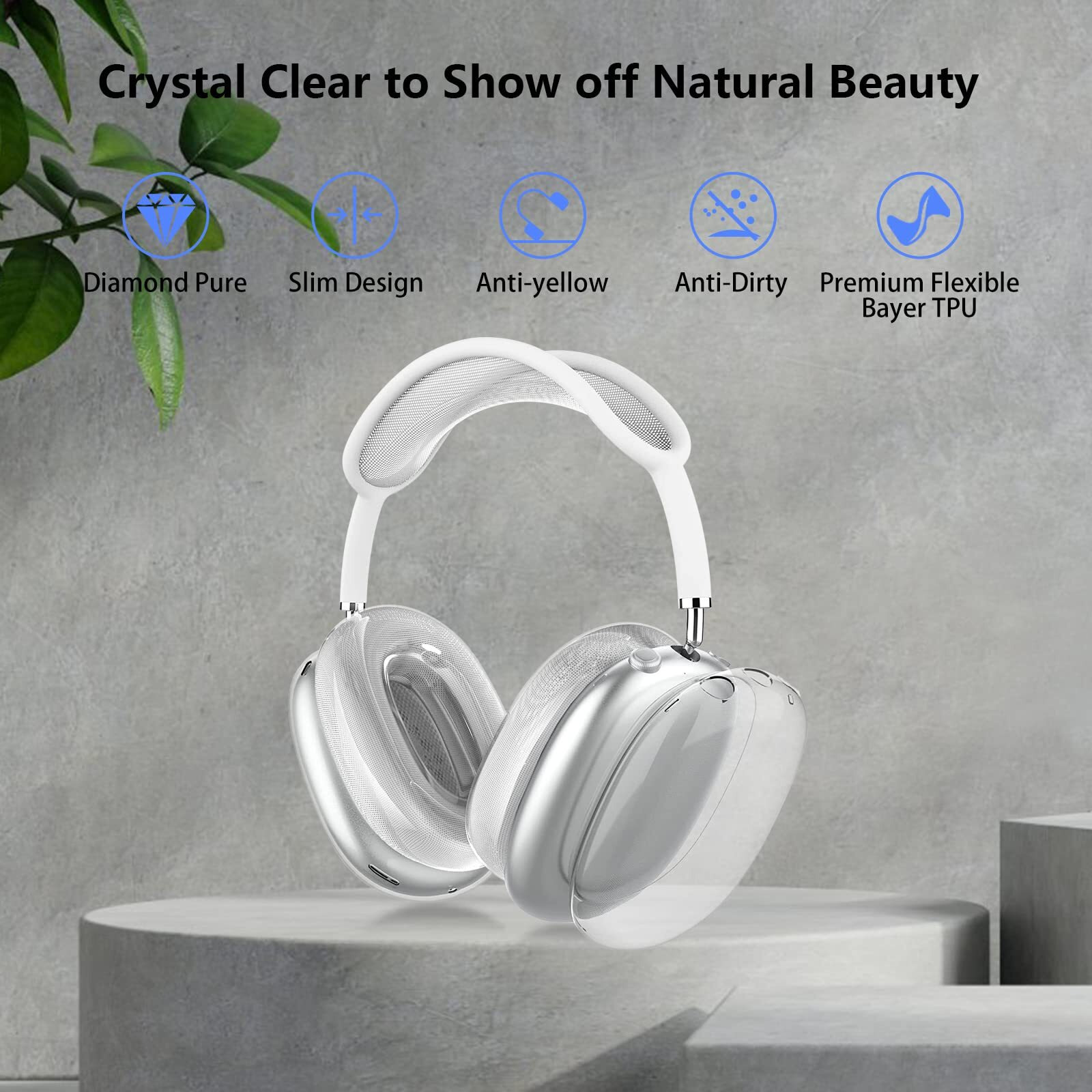 Aircawin For Airpods Max Case Clear,With Earpad Case Cover/Ear Cups Cover,Soft Tpu Clear Case For Airpods Max Case Cover,Anti-Scratch No-Yellowtransparent Protective Case Airpod Max Accessories-Clear