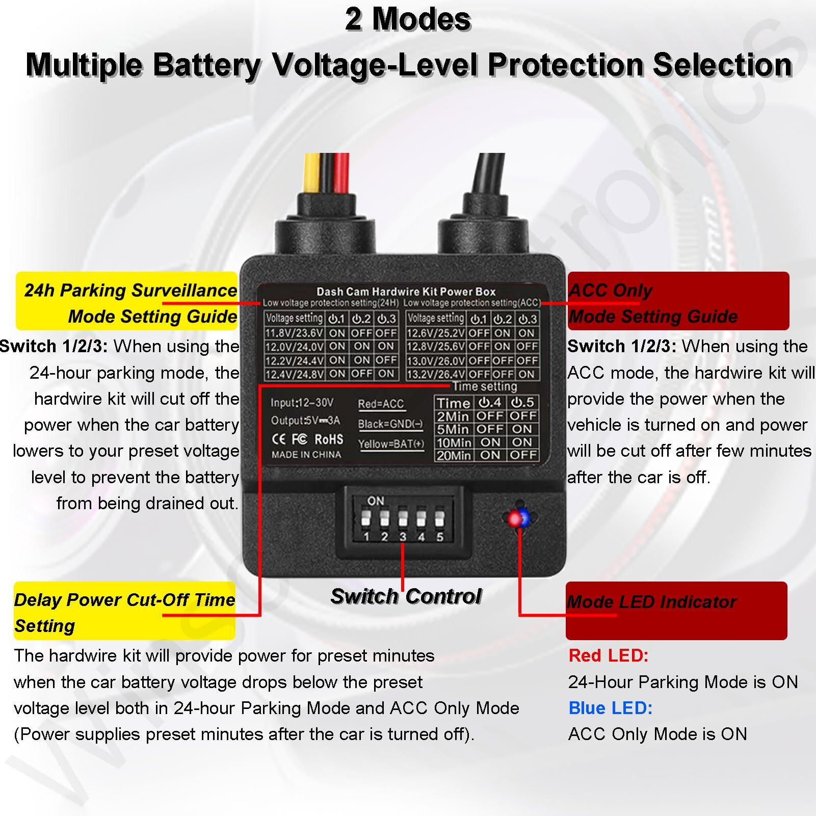 Dash Cam Hardwire Kit, Usb C 3-Wire Dashcam Hardwire Kit 24H Parking Mode Dash Camera Charger Power Cord 11.5Ft 12-24V To 5V/1-3A Low Voltage Protection With Fuse Tap For Dashcam, Gps, Radar (Type C)