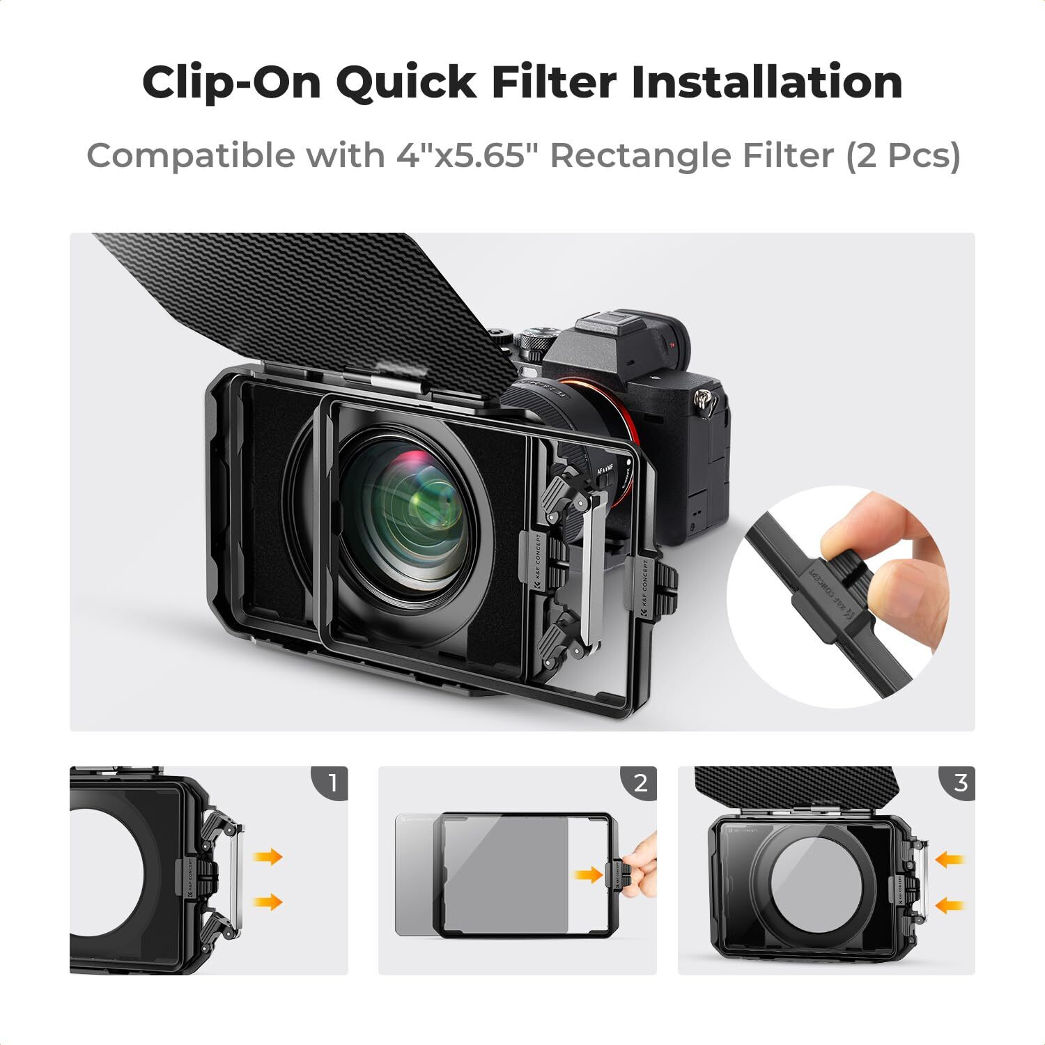 K&F Concept Mini Matte Box, Dslr Matte Box With Carbon Fiber Top Flag Square Filters Trays, For 67/72/77/82/95Mm Lenses, For 4X5.65 Square Nd Uv Filter/Circular Filter