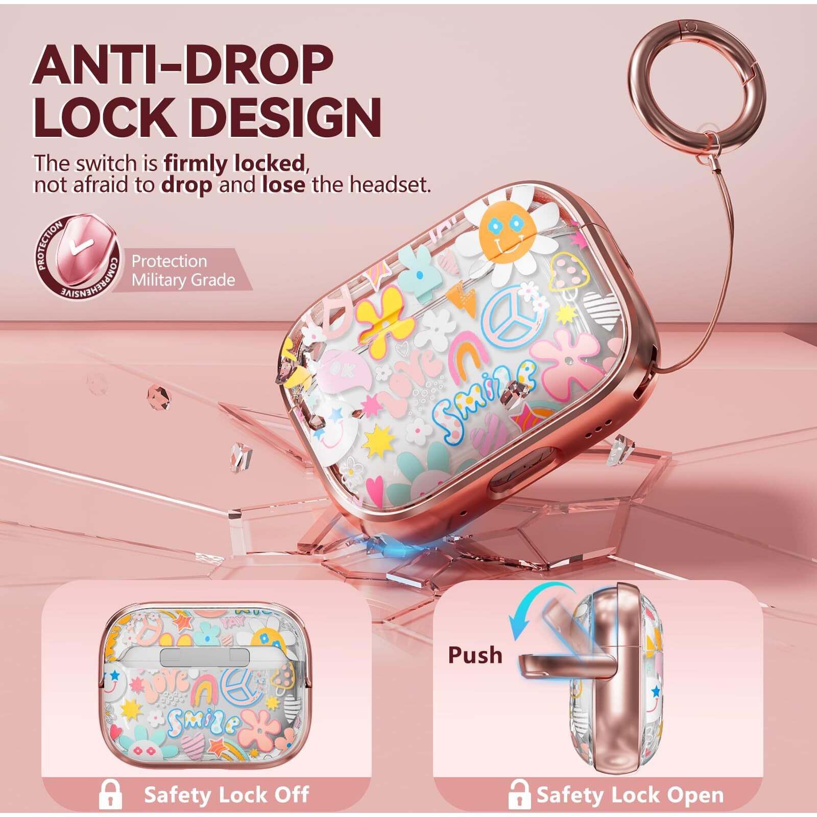 With Safety Lock Airpods Pro 2Nd/1St Generation Case Cover, Flowers Cute Airpods Pro 2 Case Ipod Pro Case For Women Girls With Cleaner Kit For Airpod Pro Case (2023 Usb-C /2022/2019) -Smiley Doodle