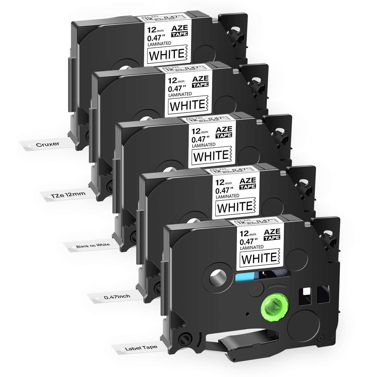 Label Tape Replacement For Brother - 5 Pack P Touch Label Tape Compatible With Brother Tze-231 Tz-231 Laminated, Black On White 12Mm 0.47"", For Pt-D200 Pt-D210 Pt-D400 Pt-H100 Pt-1230Pc Label Makers