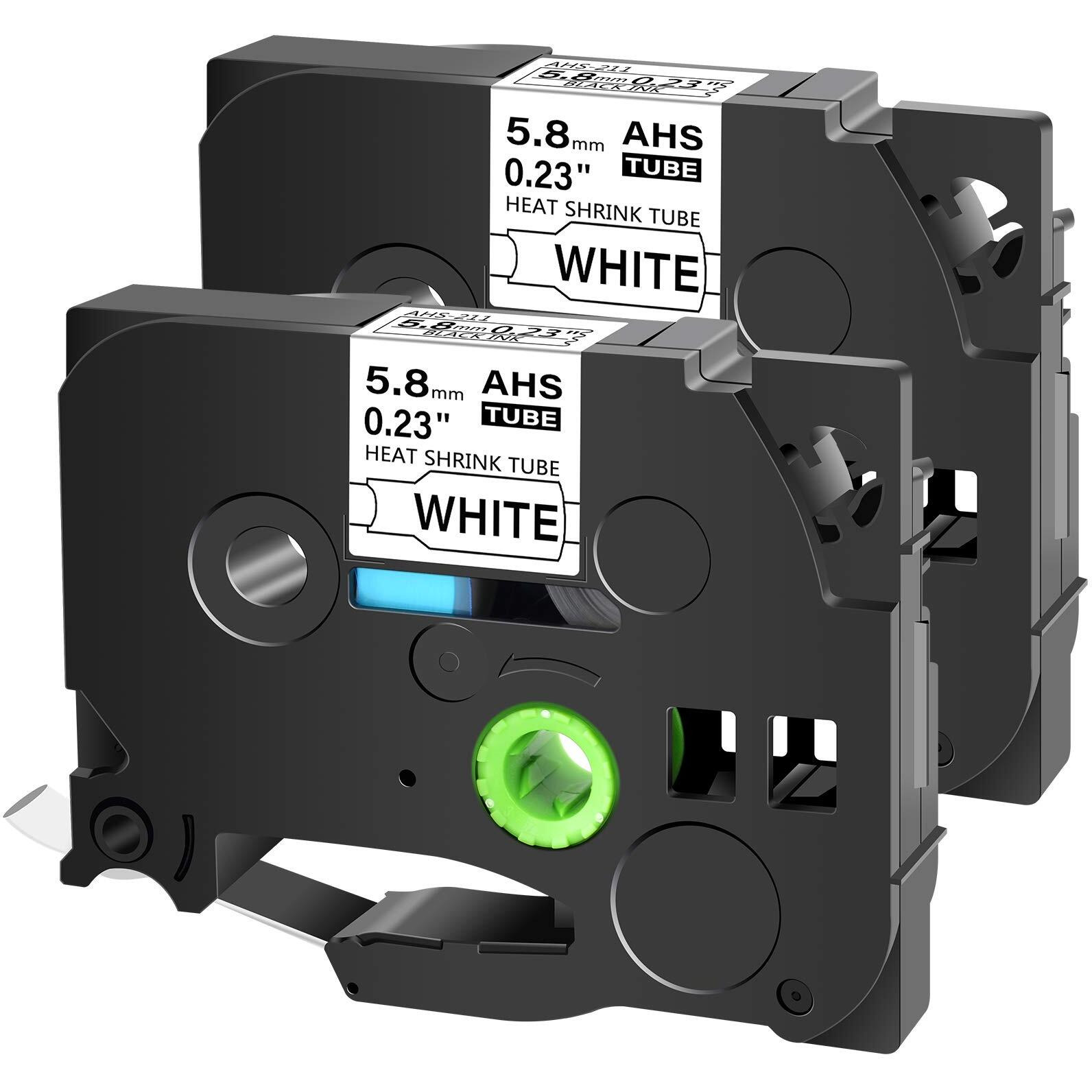 Cruxer 2-Pack Compatible With Brother Hse211 Hs2-211 Ahs 211 Heat Shrink Tube, Label Tape Black On White For Pt-E300 Pt-D400 Pt-D450 Pt-E300 Pt-E500 Pt-P750Wvp Label Maker, 0.23''X 4.92Ft, 5.8Mm