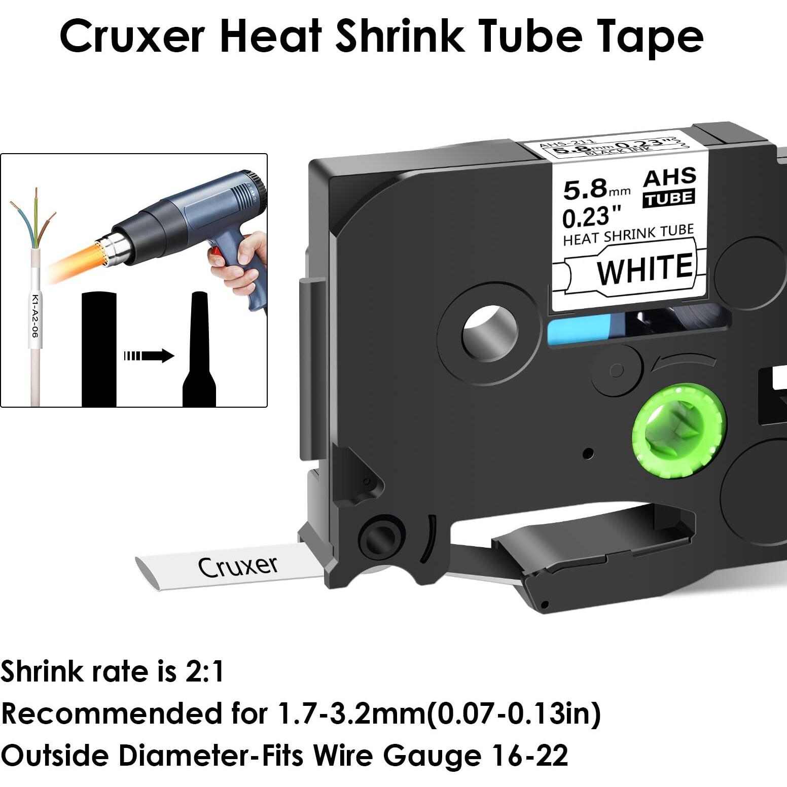 Cruxer 2-Pack Compatible With Brother Hse211 Hs2-211 Ahs 211 Heat Shrink Tube, Label Tape Black On White For Pt-E300 Pt-D400 Pt-D450 Pt-E300 Pt-E500 Pt-P750Wvp Label Maker, 0.23''X 4.92Ft, 5.8Mm