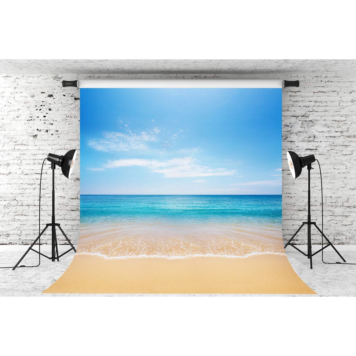 Dephoto Tropical Seaside Beach Ocean Backdrop Summer Hawaii Island Photography Background Boys Girls Portrait Holiday Party Banner Decoration Photo Studio Prop Pgt082B-10X10Ft