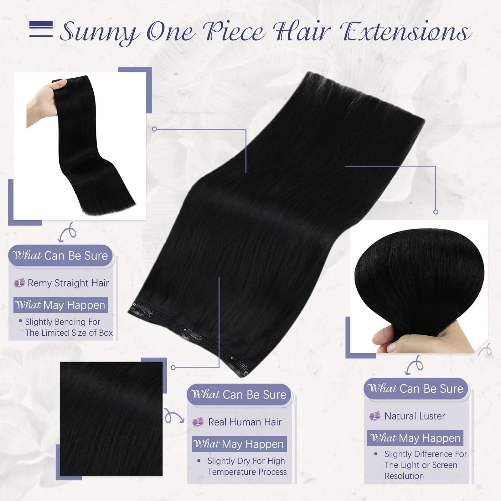 Sunny Black Clip In Hair Extensions Human Hair Jet Black Real Human Hair Clip In Extensions For Women Clip In Black Hair Extensions Double Weft For Wedding Party 3 Pieces 70G 18Inch
