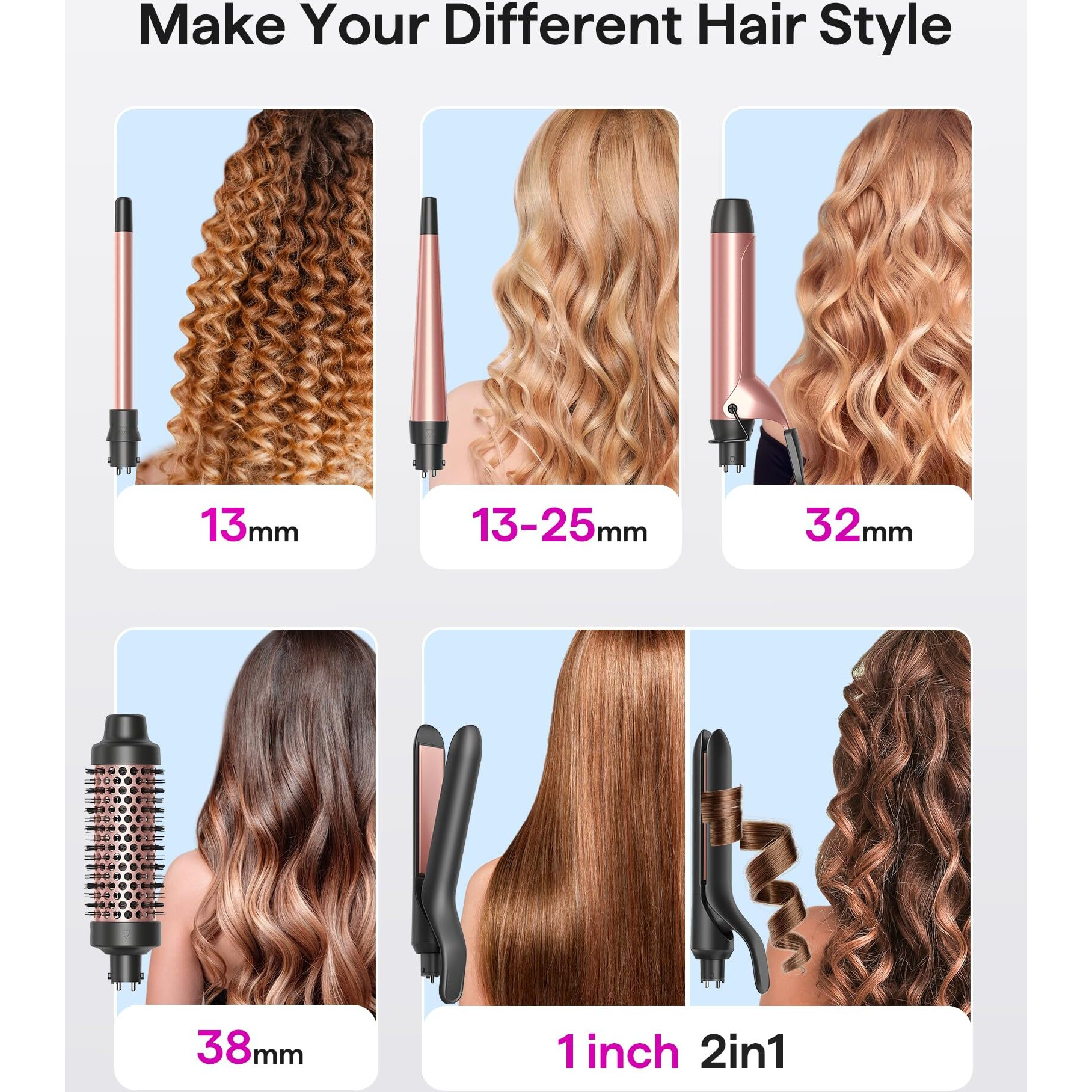 Wavytalk 5 In 1 Curling Iron, Curling Iron Set With Thermal Brush And 4 Interchangeable Ceramic Curling Wand(0.5   -1.25   ),Instant Heat Up Hair Curling Iron