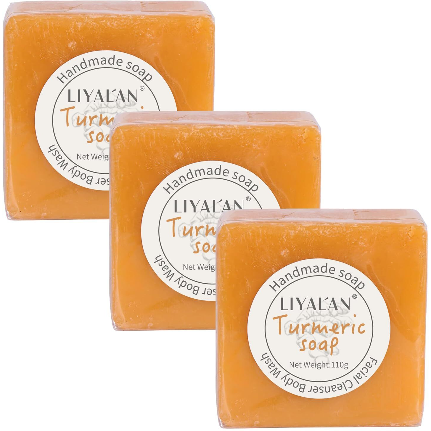 Liyalan Turmeric Soap Bar 3.88 Oz Each Bar For Face Body Acne,Smooth Skin,Cleansing Natural Handmade Soap Contains 3 Bars