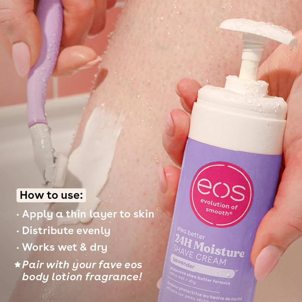 Eos Shea Better Shaving Cream- Lavender, Women's Shave Cream, Skin Care, Doubles As An In-Shower Lotion, 24-Hour Hydration, 7 Fl Oz