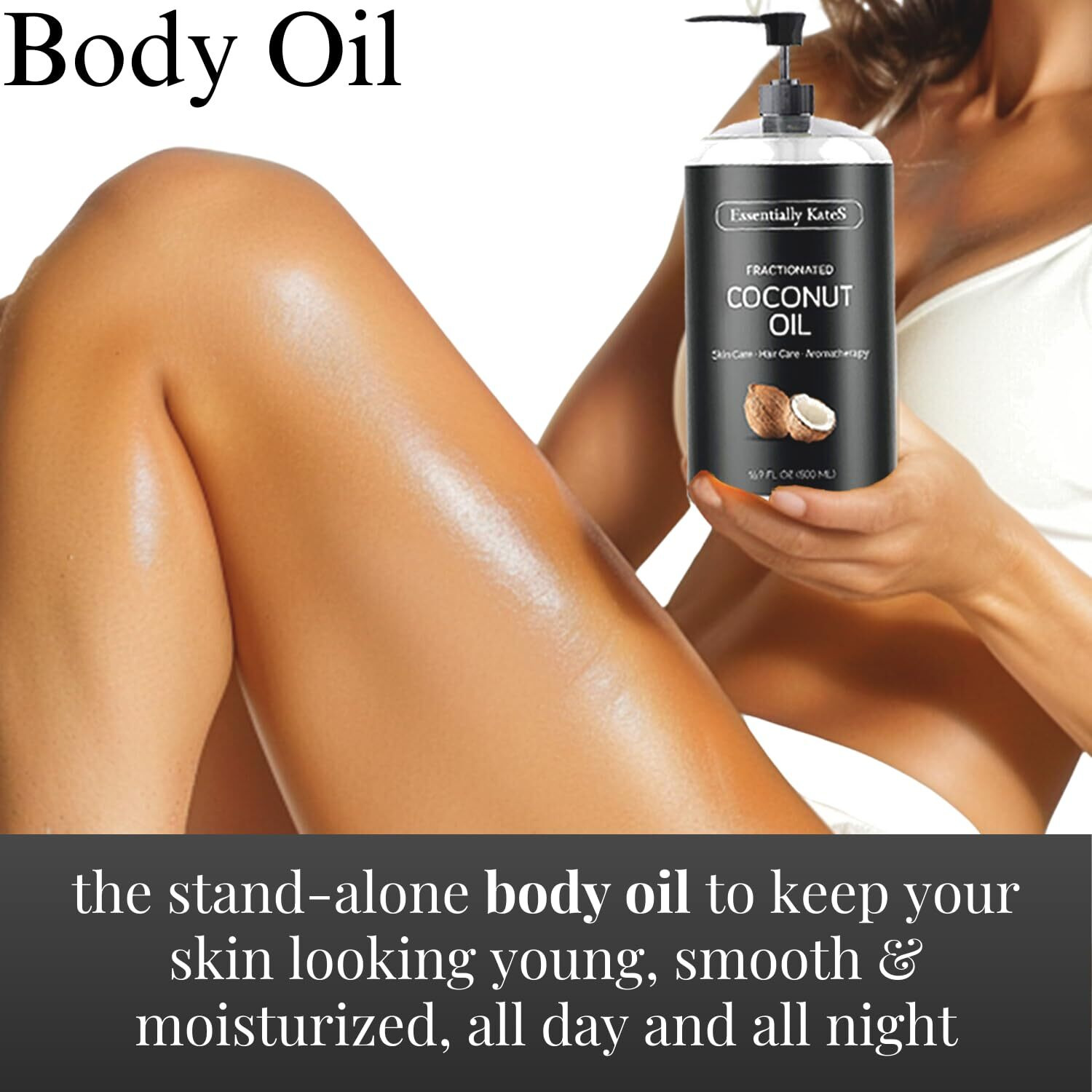 Essentially Kates Fractionated Coconut Oil - Body & Hair Carrier Oil, 16.9 Fl Oz (500Ml), No Scent