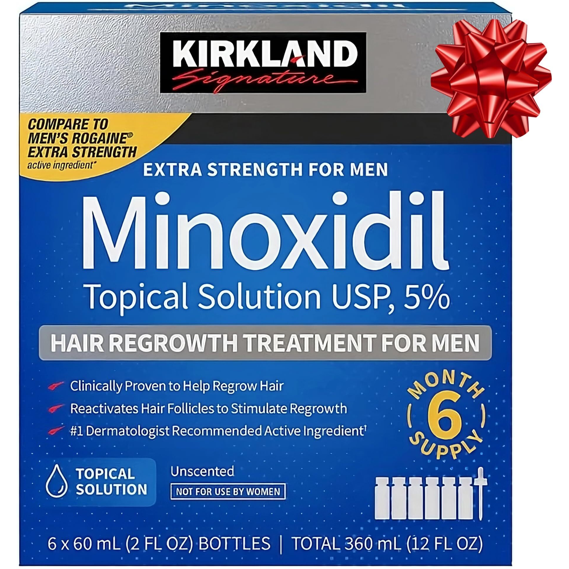 5% Minoxidil Topical Solution For Men - 6 Month Supply (6 X 2 Fl Oz), Hair Regrowth Treatment With Dropper, Cleaning Cloths & Travel Pouch