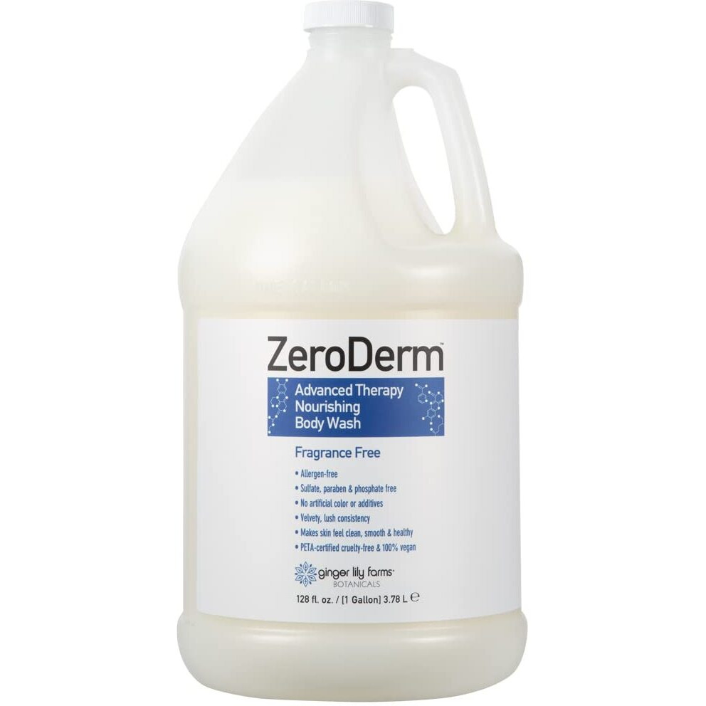 Ginger Lily Farms Botanicals Zeroderm Advanced Therapy Nourishing Body Wash, 100% Vegan & Cruelty-Free, Fragrance Free, 1 Gallon (128 Fl. Oz.) Refill