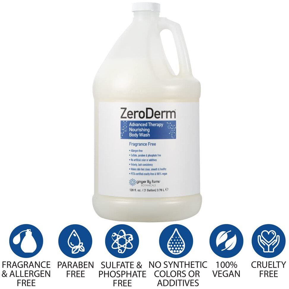 Ginger Lily Farms Botanicals Zeroderm Advanced Therapy Nourishing Body Wash, 100% Vegan & Cruelty-Free, Fragrance Free, 1 Gallon (128 Fl. Oz.) Refill