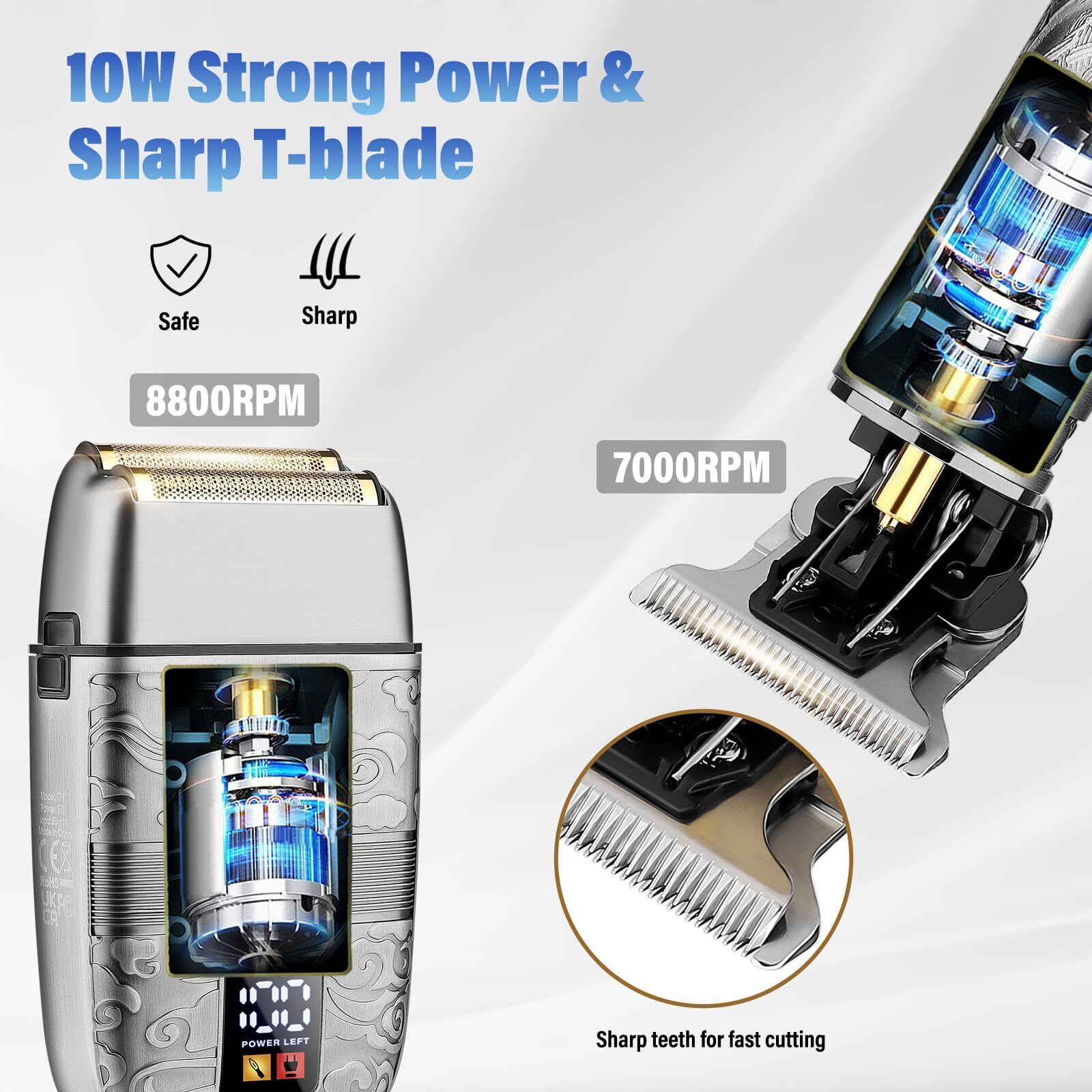Saoilli Professional Hair Trimmer Hair Clippers For Men, Nose Hair Trimmer Shaver Set,Cordless T-Blade Beard Trimmer Barber Clippers,Electric Razor Foil Shavers For Men Haircut Grooming Kit(Silver)