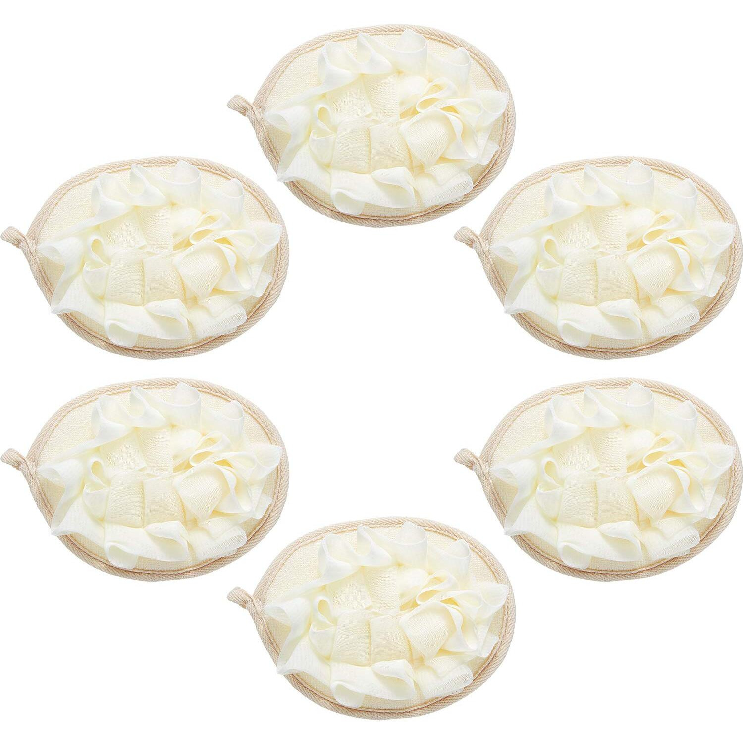Boao 6 Pieces Bath Shower Pouf Sponge Mesh Pouf Shower Ball Exfoliating Body Sponge Pad Shower Scrubber Ball Shower Glove With Flower Bath Ball (Beige)