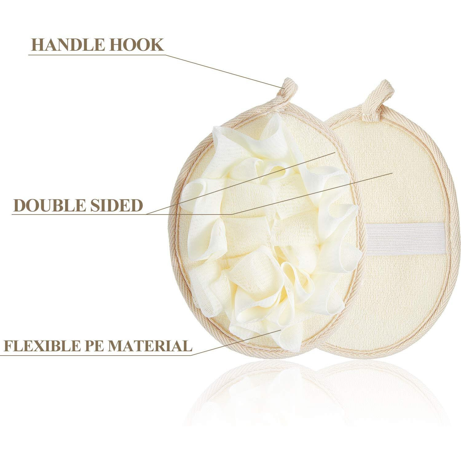 Boao 6 Pieces Bath Shower Pouf Sponge Mesh Pouf Shower Ball Exfoliating Body Sponge Pad Shower Scrubber Ball Shower Glove With Flower Bath Ball (Beige)