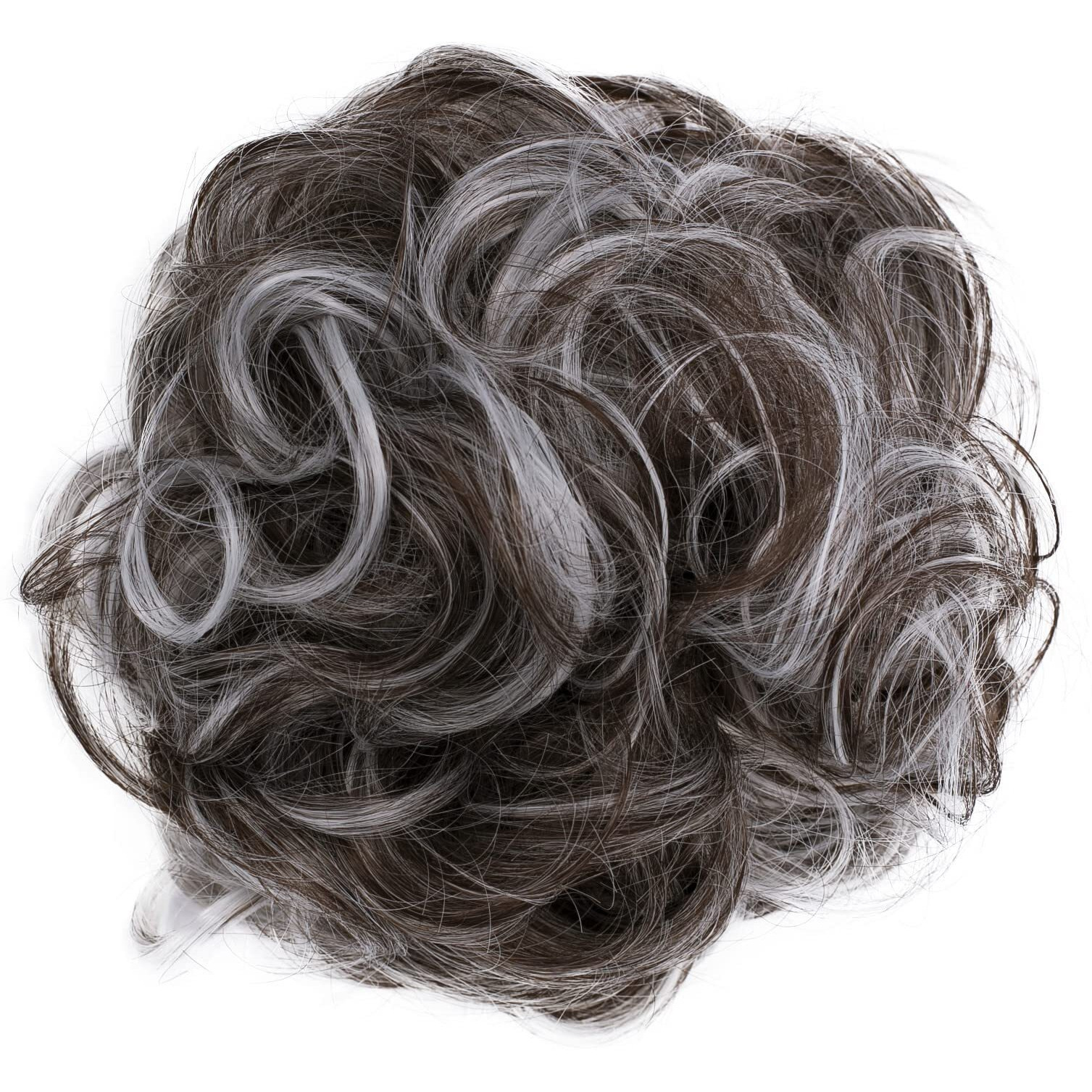 Caisha Big Hairpiece Scrunchy Updo Bridal Hairstyle Curly Messy Bun Brown Gray Mix G25E