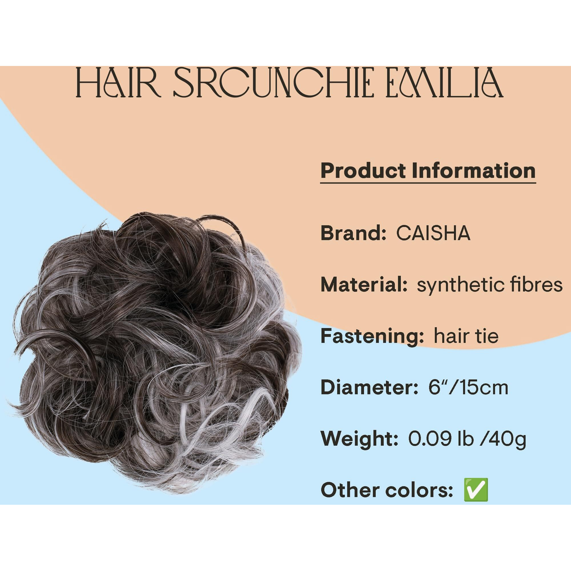 Caisha Big Hairpiece Scrunchy Updo Bridal Hairstyle Curly Messy Bun Brown Gray Mix G25E