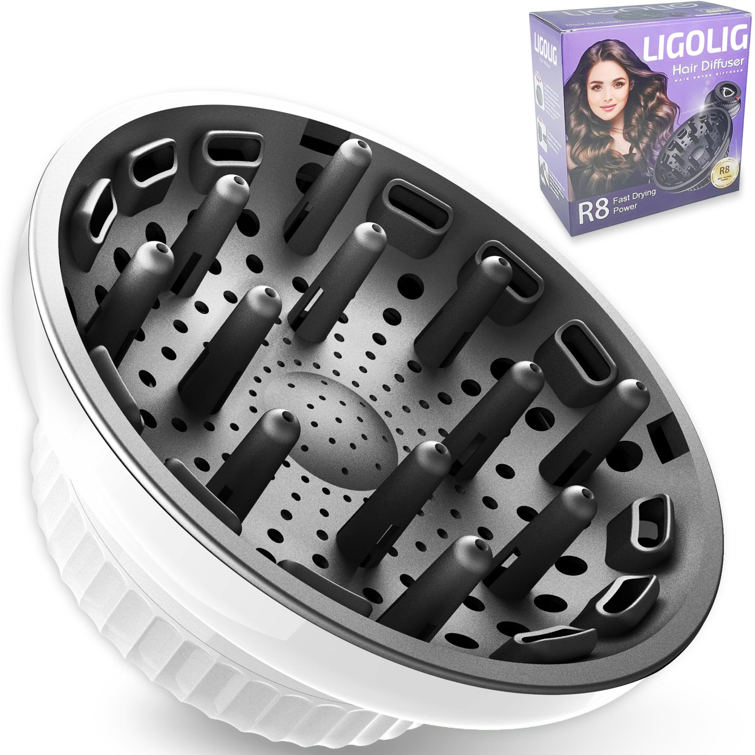 New Ligolig Hair Difuser Attachment Universal Diffuser Hair Dryer For 1.4-Inch To 2.4-Inch Blow Dryer, Hair Diffuser For Curly Hair And Natural Wavy Hair (White)