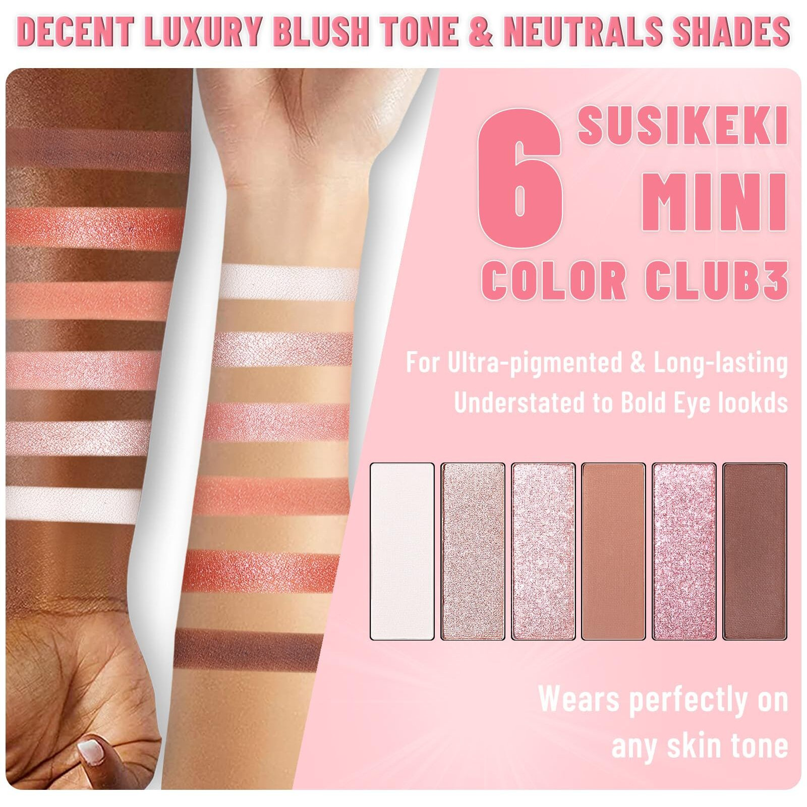 Susikeki 6 Colors Mini Naked Eyeshadow Makeup Palette Blush-Colored Neutral Tone Eye Shadow Matte & Shimmer Nude Make Up Pallet With Mirror Blendable Highly Pigmented Travel Size Gift Kit 03