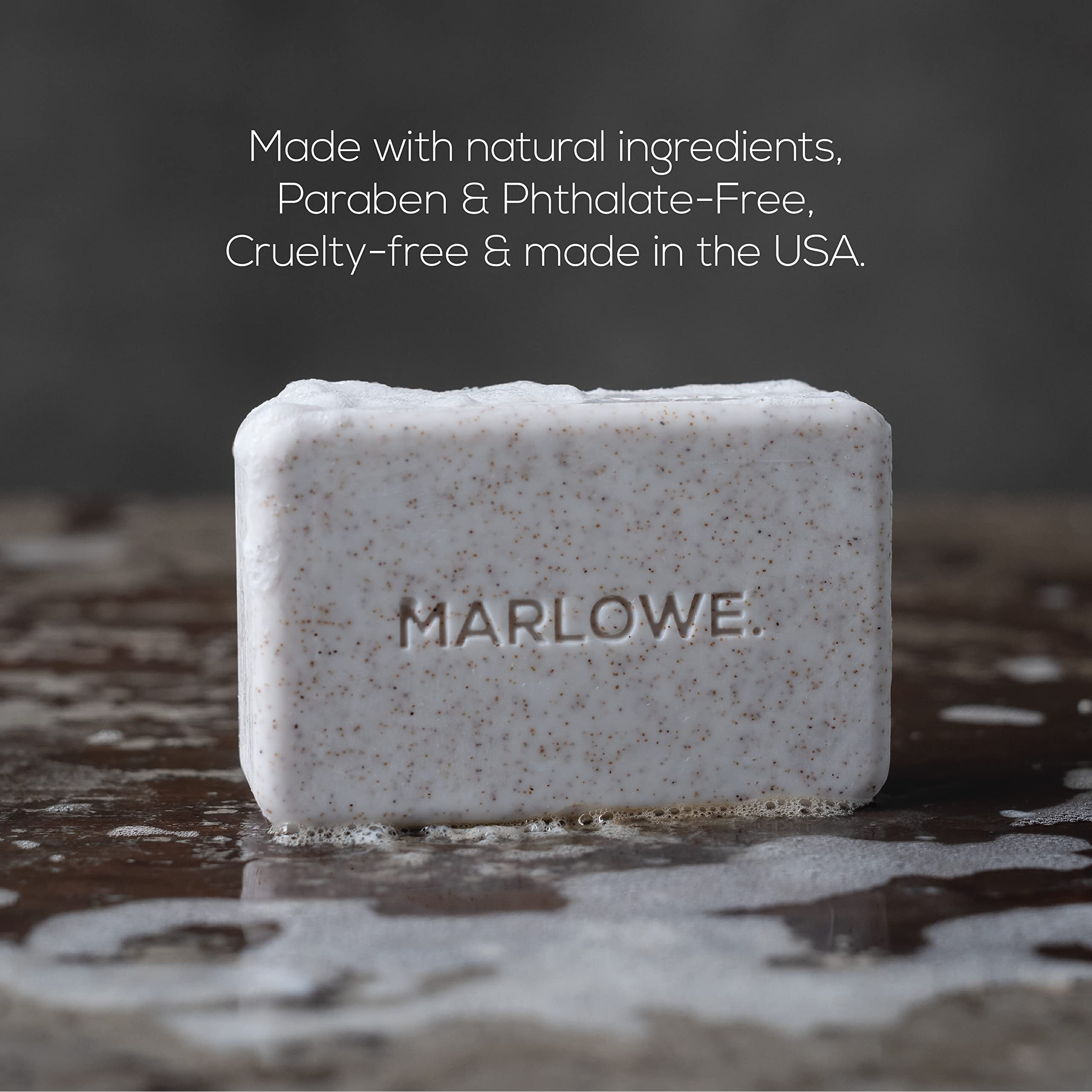 Marlowe. No. 102 Men's Body Scrub Soap 7 Oz, Warm Santal Scent, Best Exfoliating Bar For Men, Made With Natural Ingredients, Apricot Seed Powder, Shea Butter, Olive Oil, Green Tea Extracts