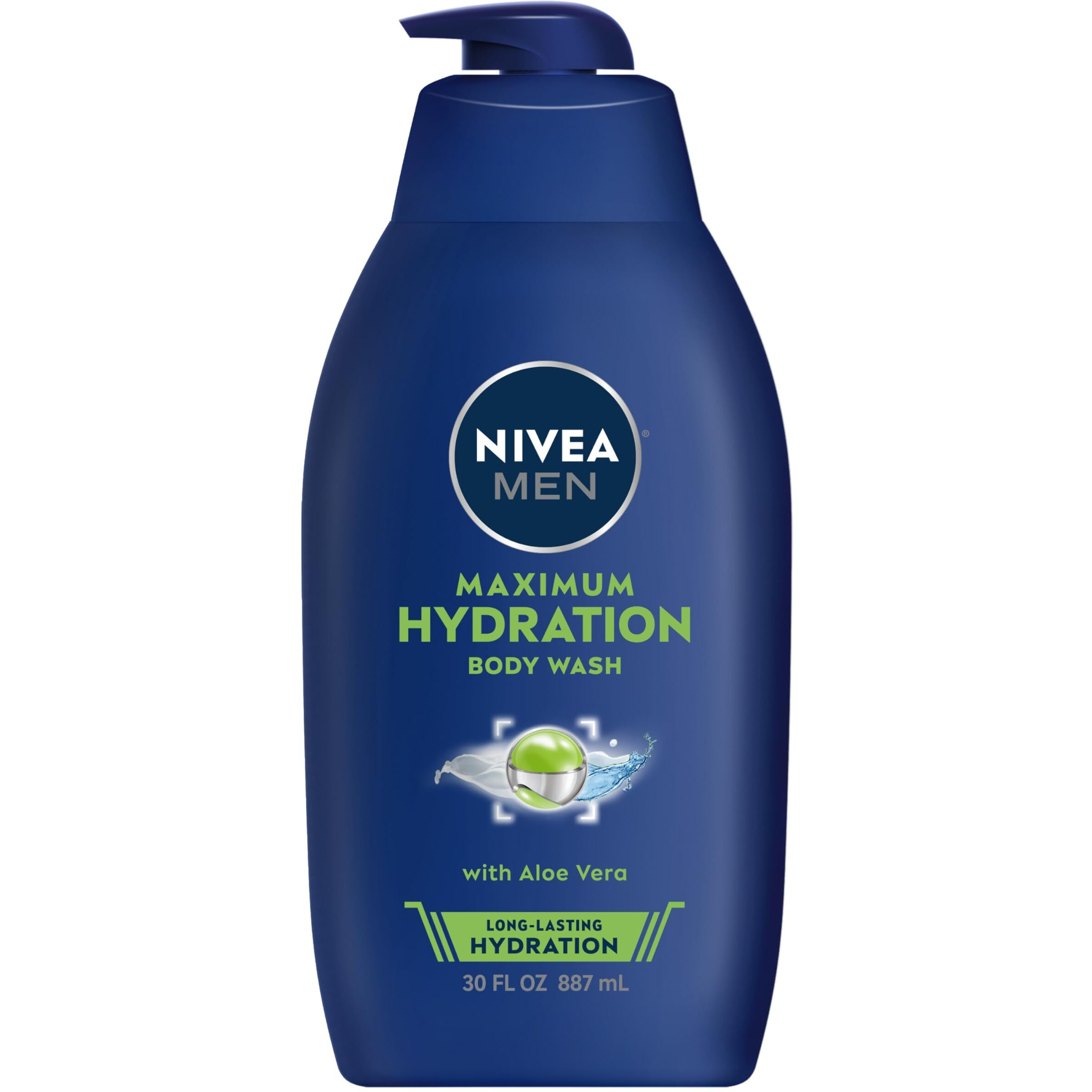 Nivea Men Maximum Hydration Body Wash, Aloe Vera Body Wash For Dry Skin, 30 Fl Oz Pump Bottle