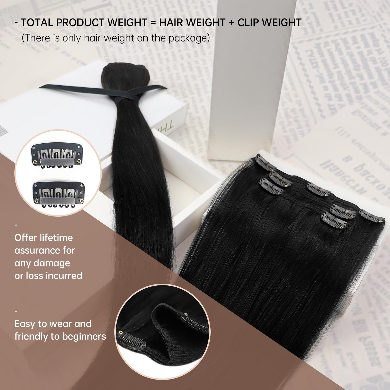 Sunny Clip In Hair Extensions Human Hair For Black Women Hair Extensions Clip In Real Human Hair Jet Black Clip In Human Hair Extensions Double Weft Hair Extensions Black 7Pcs 100G 14Inch