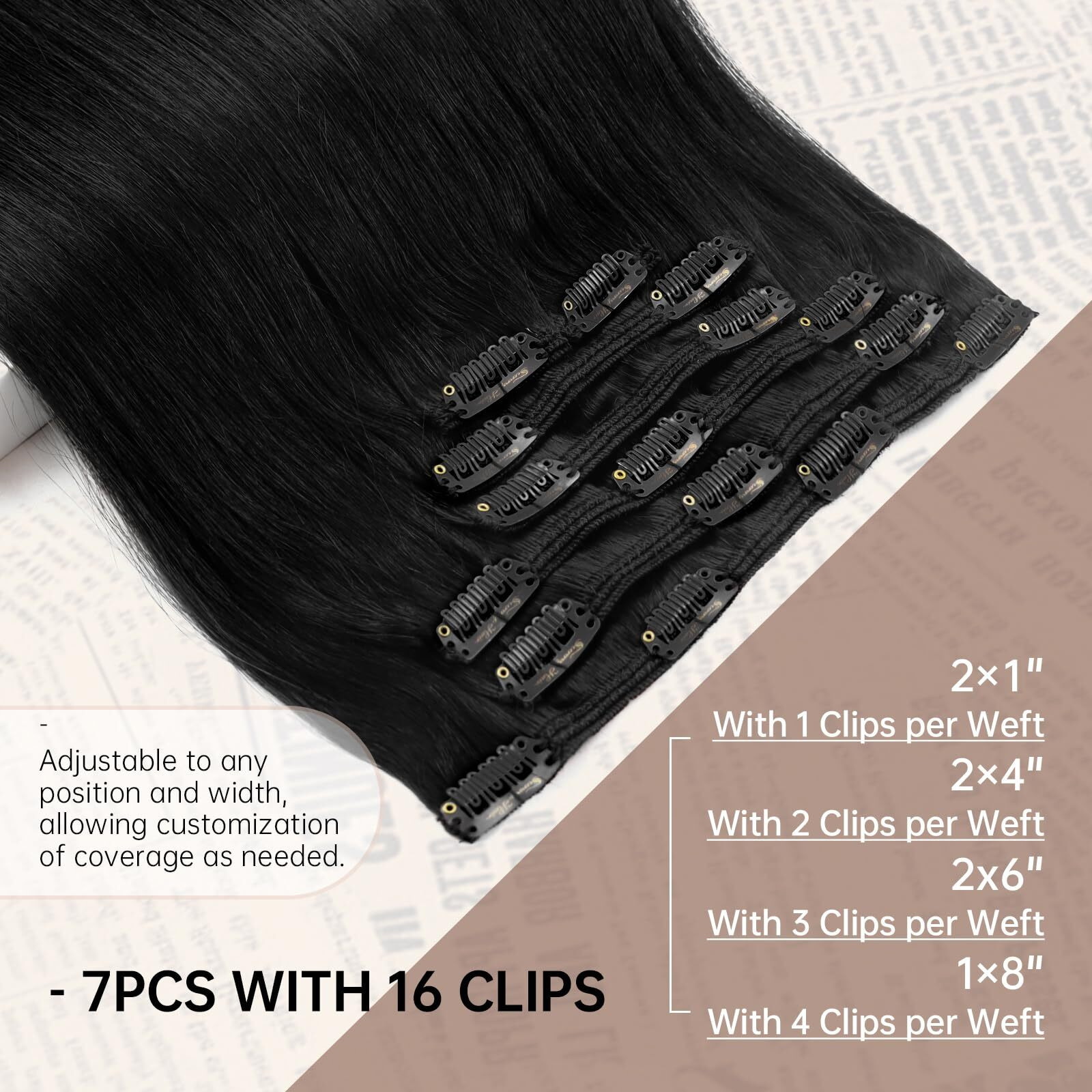 Sunny Clip In Hair Extensions Human Hair For Black Women Hair Extensions Clip In Real Human Hair Jet Black Clip In Human Hair Extensions Double Weft Hair Extensions Black 7Pcs 100G 14Inch