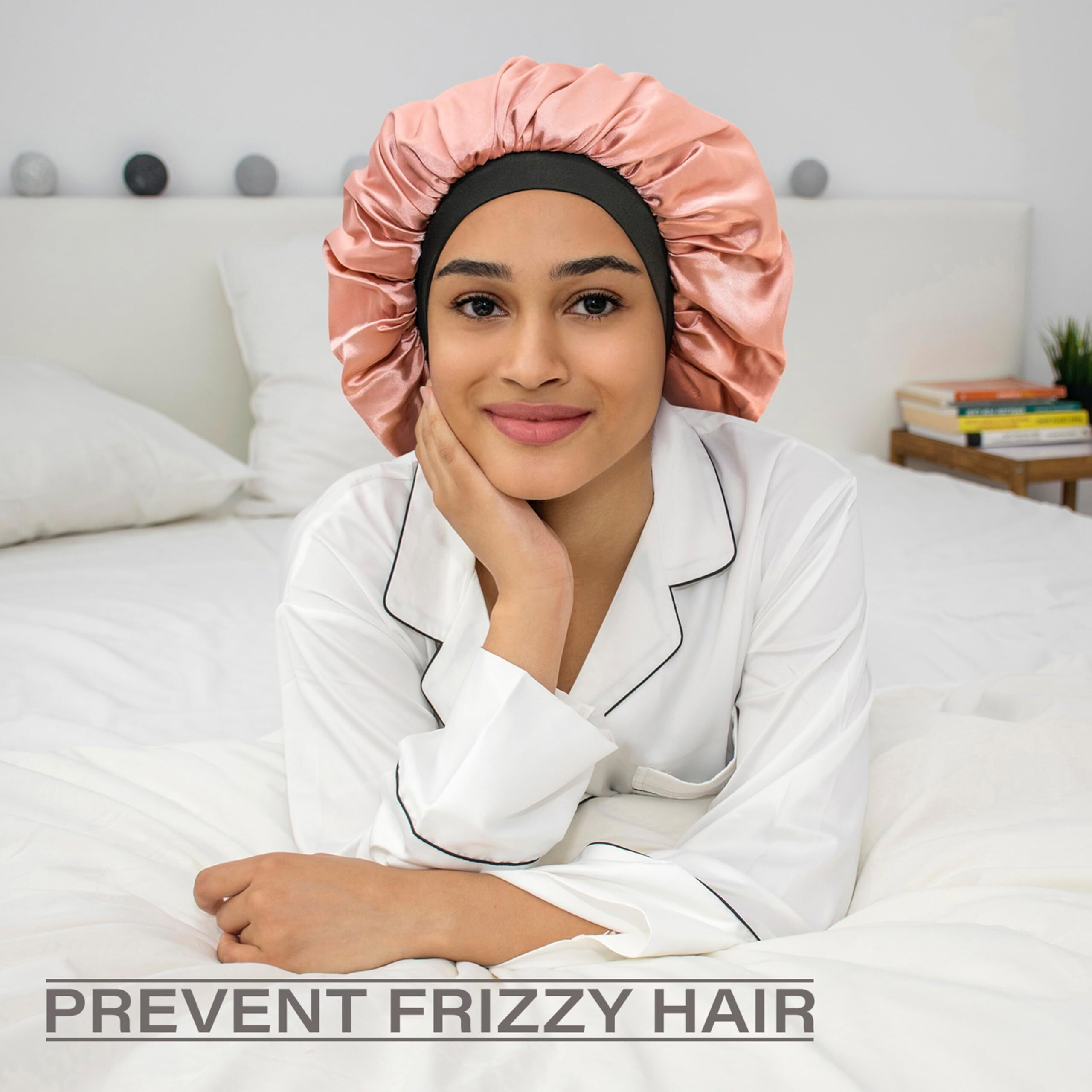 Caplord Satin Bonnet Adjustable Sleeping Silk Bonnet Black Women Men Double Layer Satin Lined Sleep Cap Sleeping Hair Wrap Silk Hair Curly Bonnet Large Braids Cover Bonnets Night Head Scarf Protect
