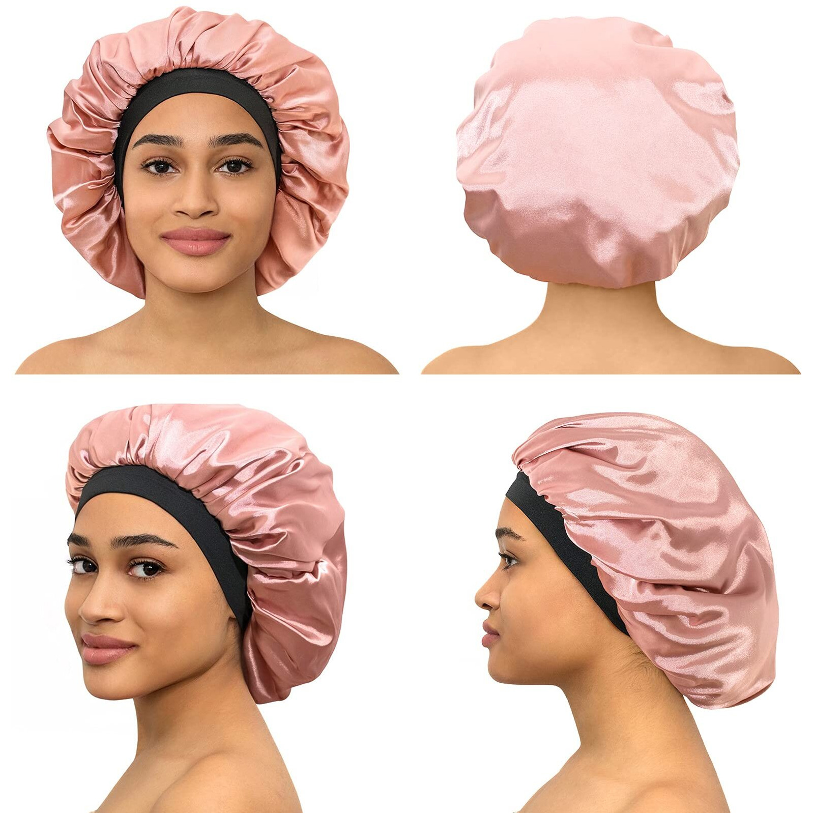 Caplord Satin Bonnet Adjustable Sleeping Silk Bonnet Black Women Men Double Layer Satin Lined Sleep Cap Sleeping Hair Wrap Silk Hair Curly Bonnet Large Braids Cover Bonnets Night Head Scarf Protect