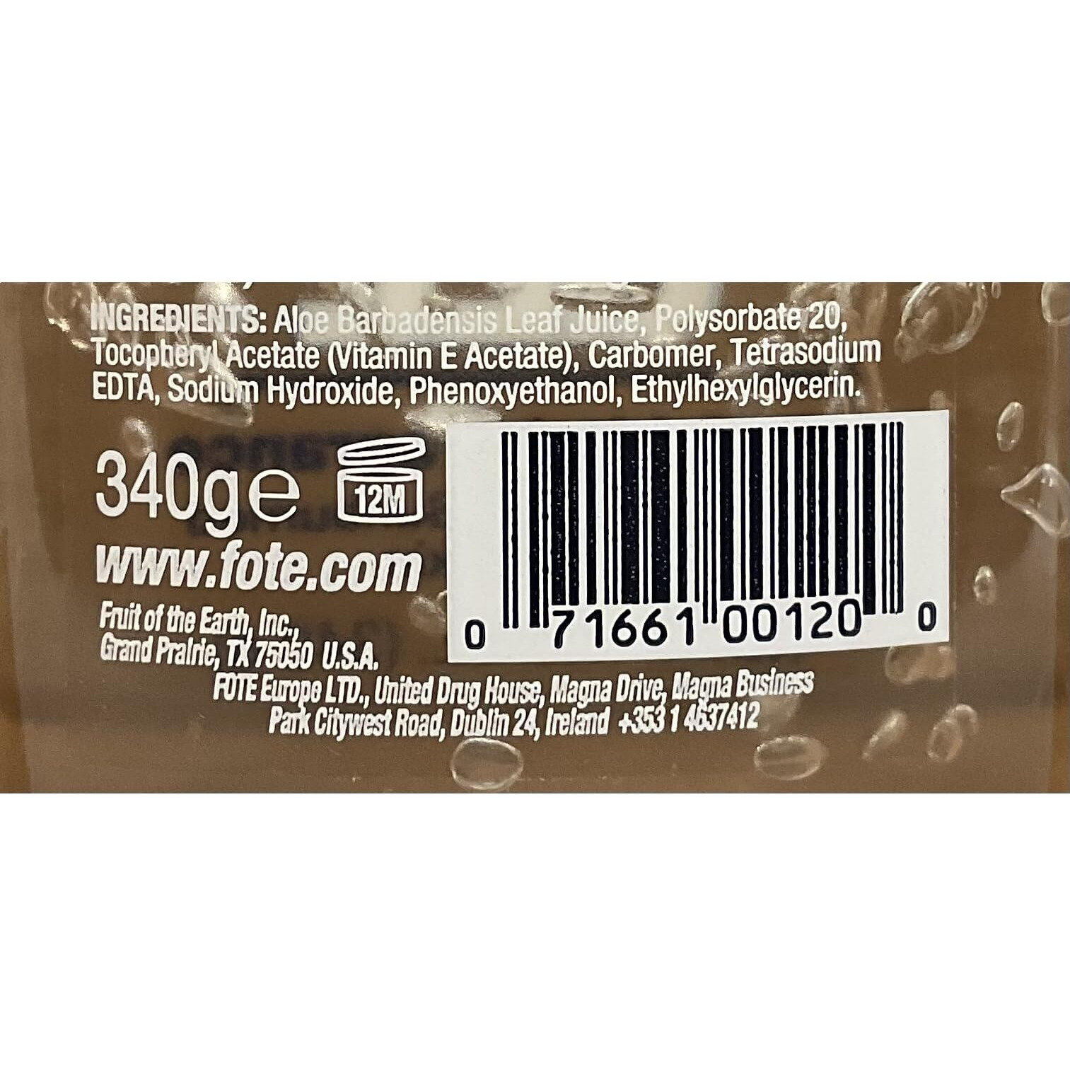 71661000120 Part 71661000120 - Gel Moisturizing Aloe Vera 100% 12Oz Ea By Fr...