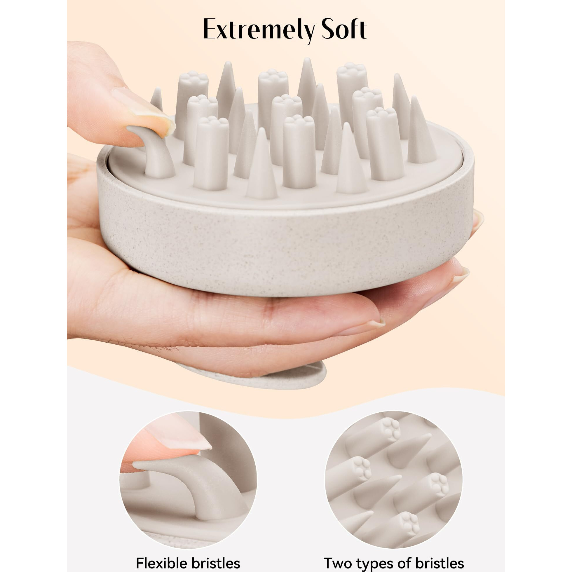 Heeta Hair Scalp Massager For Hair Growth, Shampoo Brush, Scalp Exfoliator With Soft Silicone Bristles, Scalp Scrubber For Dandruff Removal To Relieve Stress, Wet Dry Hair, Updated Material, Beige
