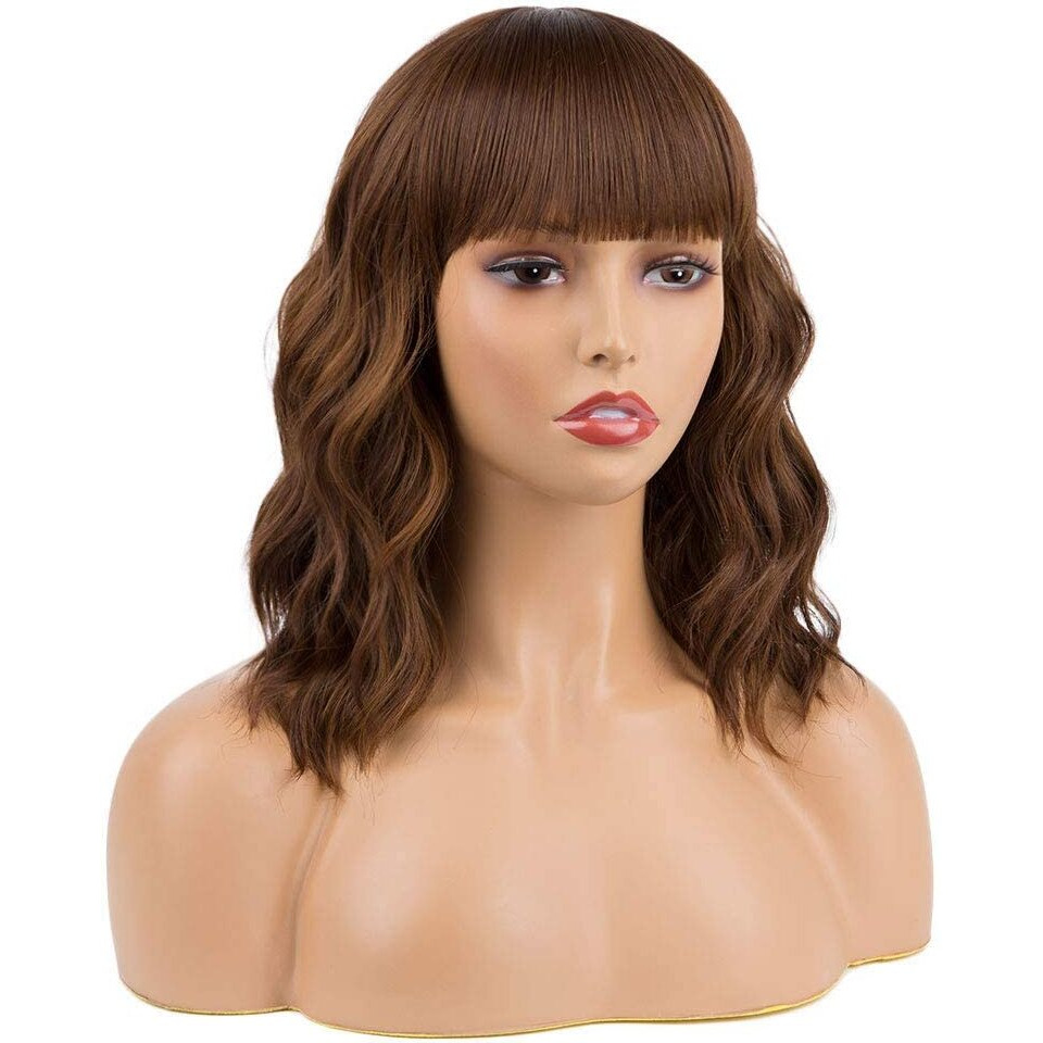 Ucubb Short Curly Wigs With Bangs For Women 14 Inches Wavy Bob Wig Synthetic Heat Resistant Fiber Wigs (27-30)