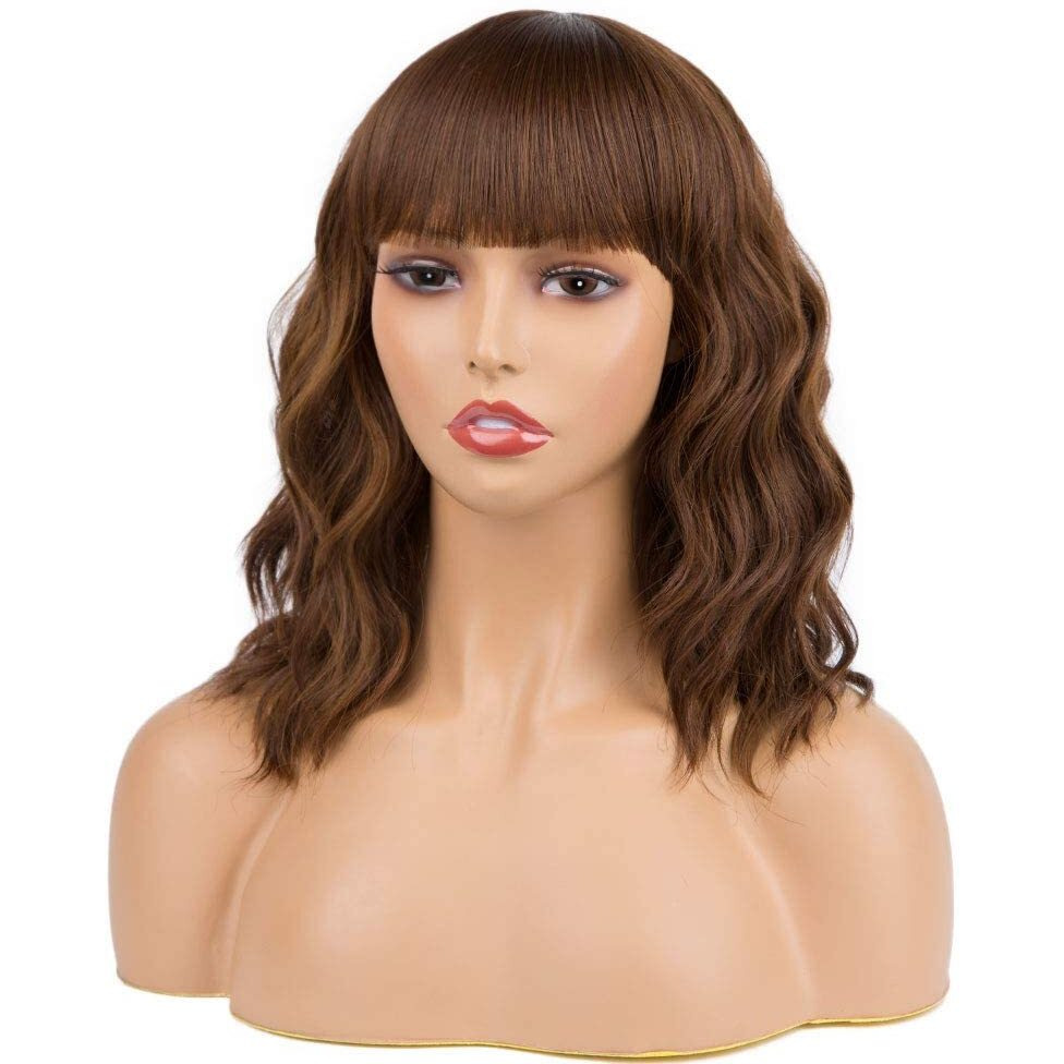 Ucubb Short Curly Wigs With Bangs For Women 14 Inches Wavy Bob Wig Synthetic Heat Resistant Fiber Wigs (27-30)