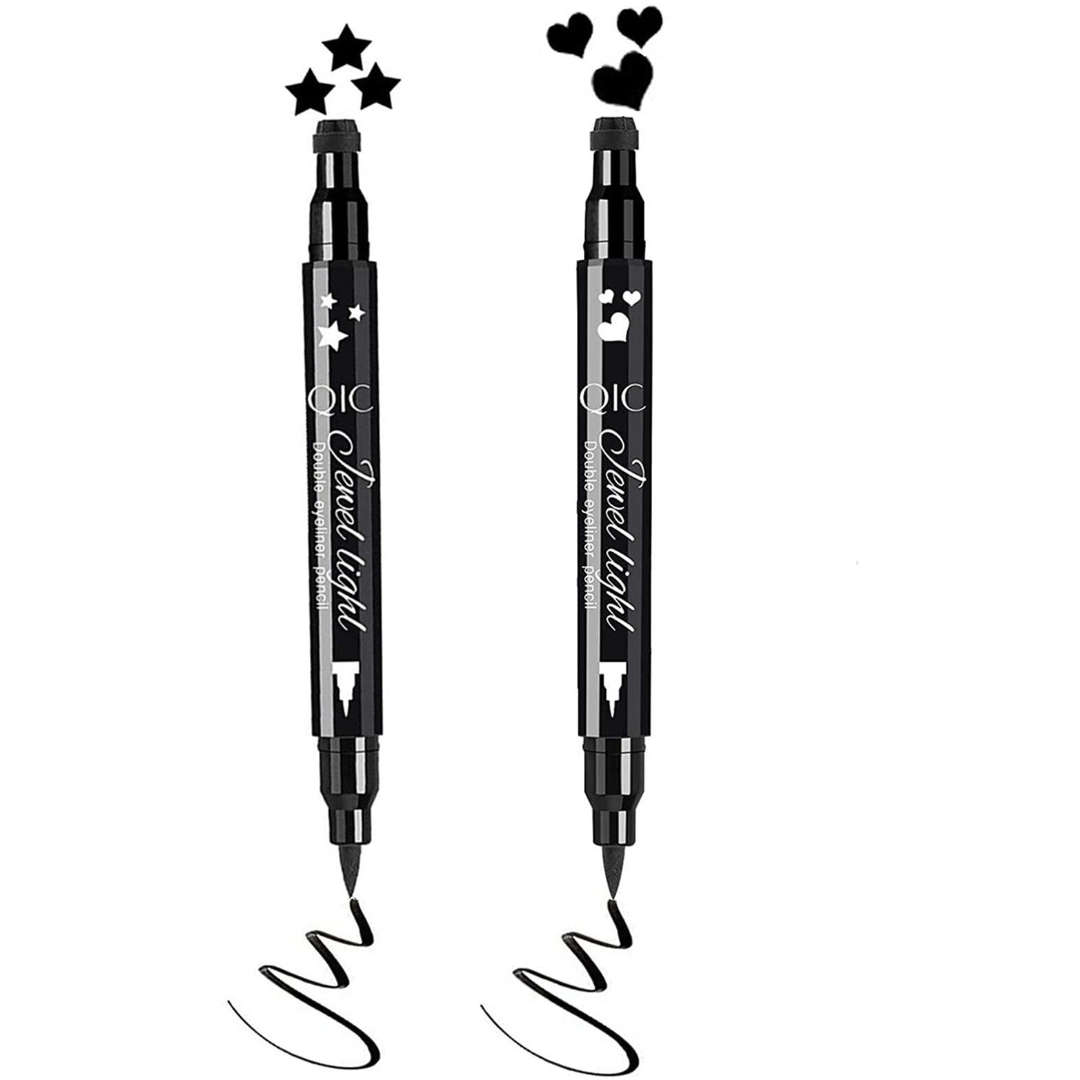Go Ho Heart And Star Eyeliner Stamp Black Liquid Liner,2 Pcs Waterproof Stamp Eyeliner Set,Double-Side Cat Eye Liner,Long-Lasting Smudge-Proof Eye Liner Makeup Tools