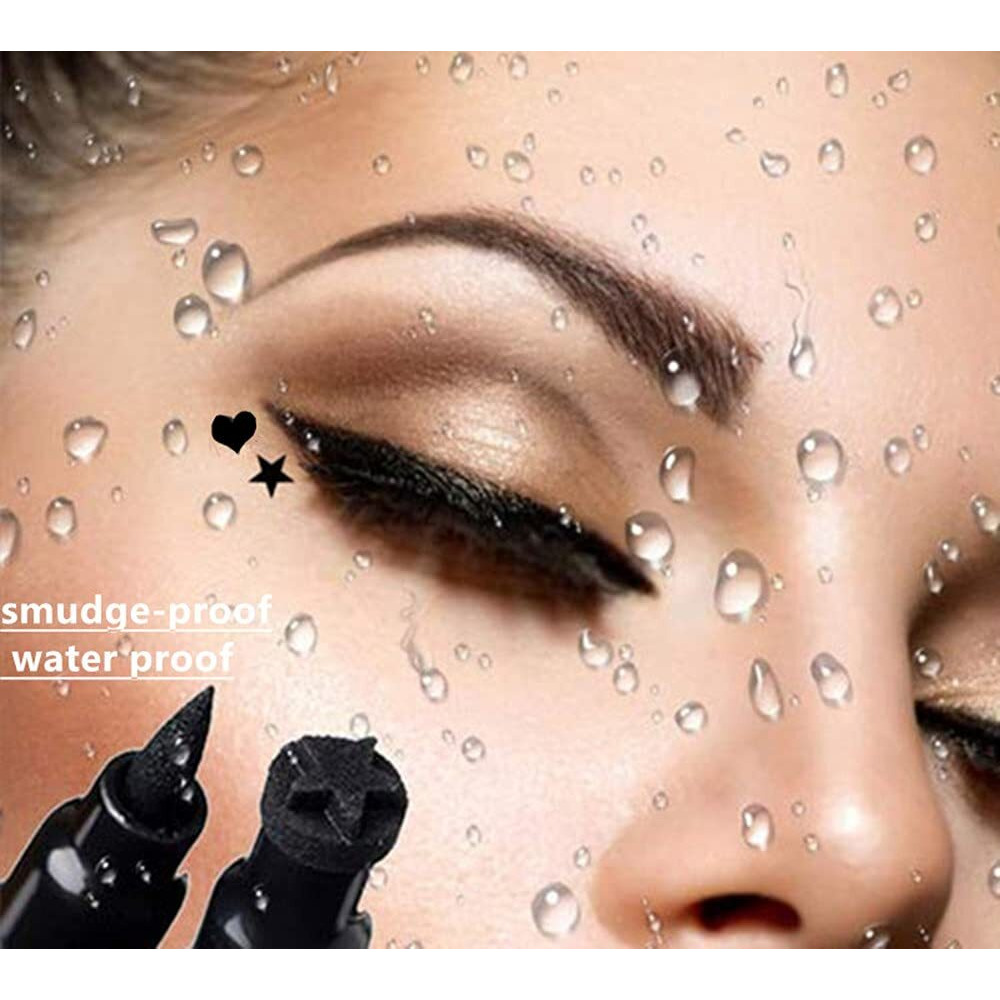 Go Ho Heart And Star Eyeliner Stamp Black Liquid Liner,2 Pcs Waterproof Stamp Eyeliner Set,Double-Side Cat Eye Liner,Long-Lasting Smudge-Proof Eye Liner Makeup Tools