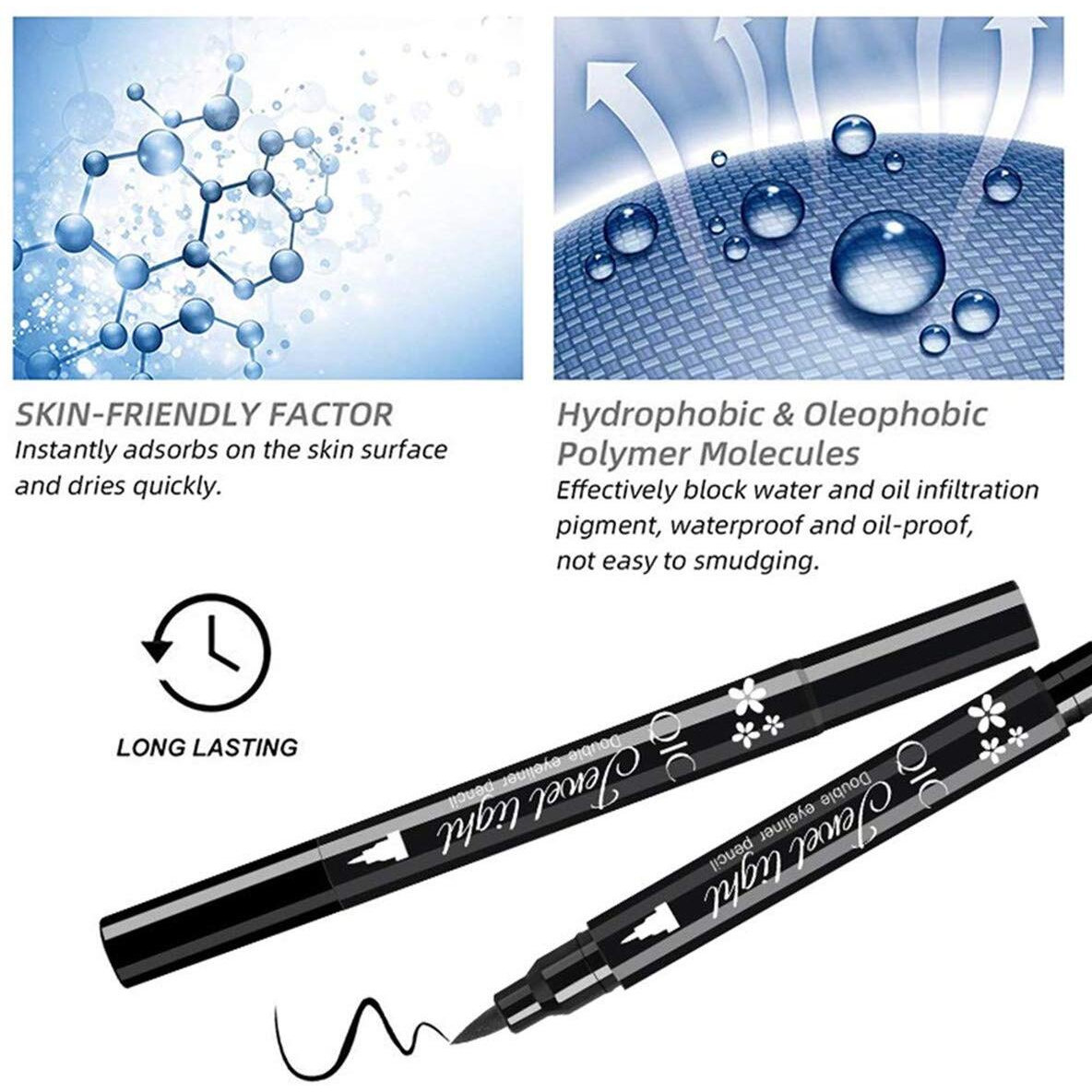 Go Ho Heart And Star Eyeliner Stamp Black Liquid Liner,2 Pcs Waterproof Stamp Eyeliner Set,Double-Side Cat Eye Liner,Long-Lasting Smudge-Proof Eye Liner Makeup Tools