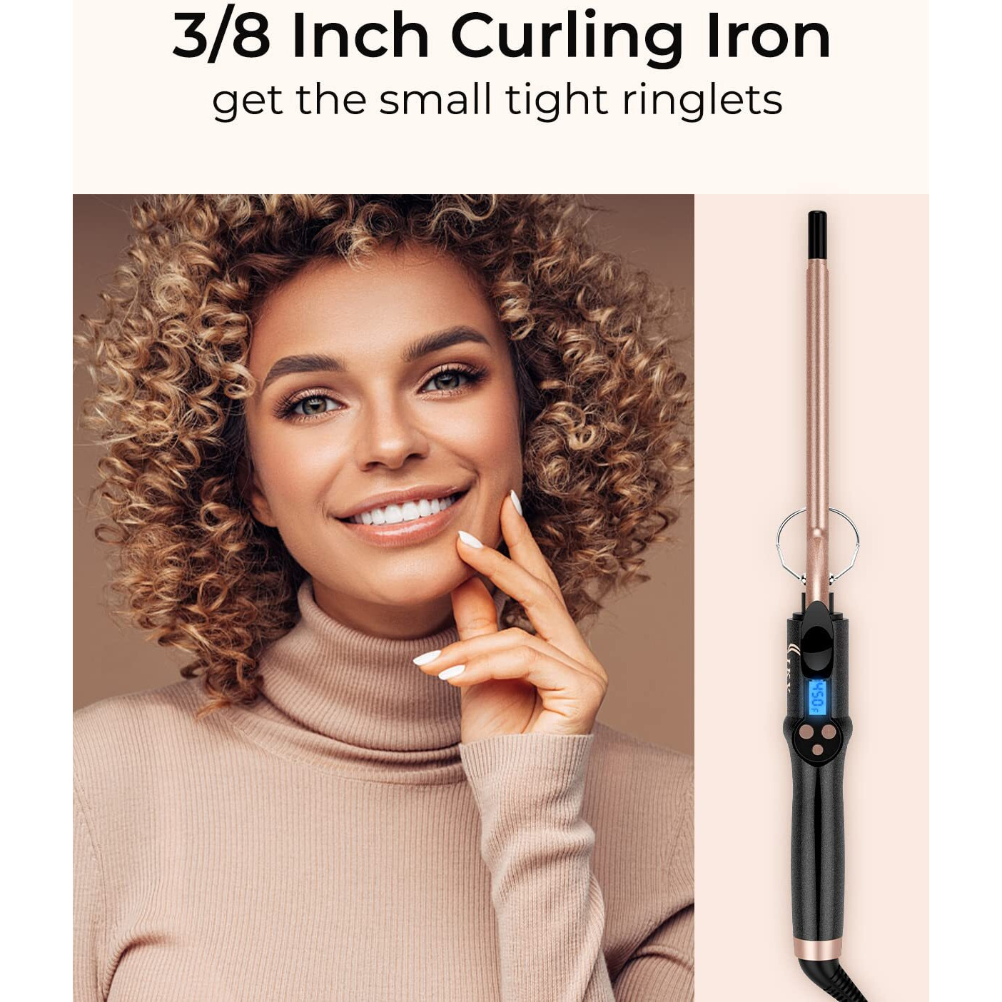 Small Curling Iron 3/8 Inch, Thin Curling Wand For Short Hair, 9Mm Long Barrel Ceramic Hair Curling Iron