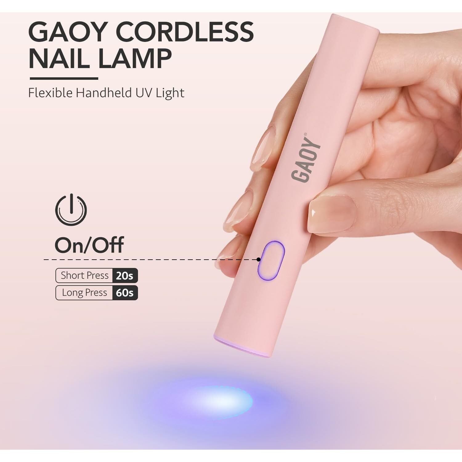 Gaoy Handheld Uv Light For Gel Nails, Mini Nail Light, Portable Led Nail Lamp, Cordless Rechargeable Usb Nail Dryer For Fast Curing, Pen Lamp Pink