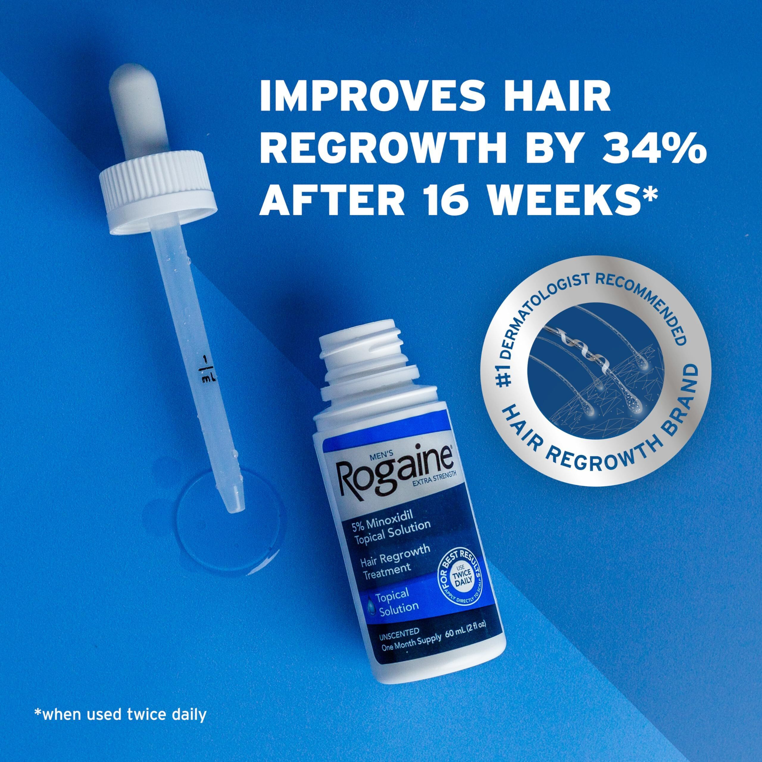 Men's Rogaine Extra Strength 5% Minoxidil Topical Solution For Thin Hair, Hair Loss Treatment To Regrow Fuller, Thicker Hair, 3-Month Supply, 3 X 2 Fl. Oz