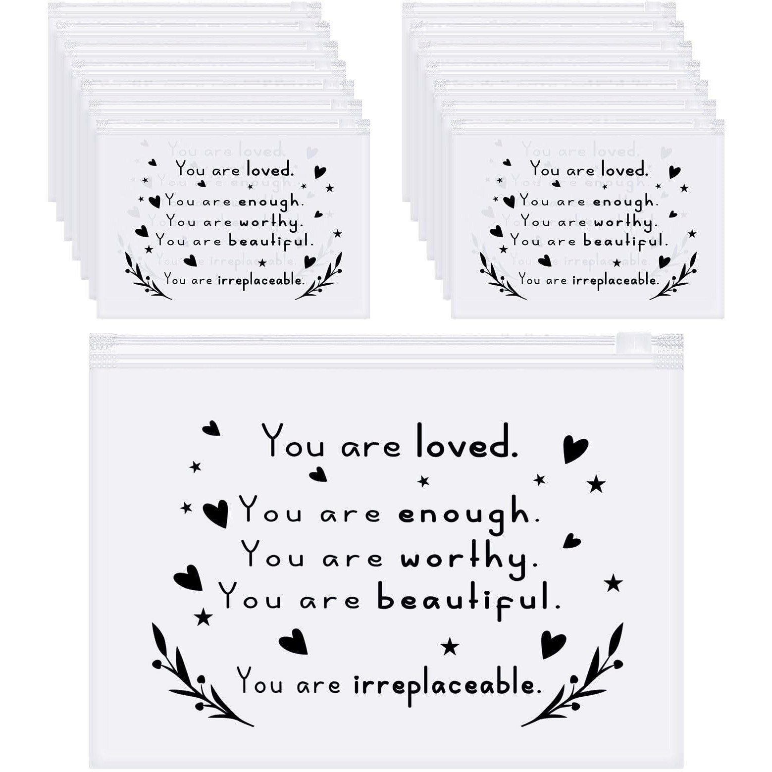 Sotiff 60 Pcs Bulk Inspirational Gifts For Women, Inspirational Makeup Bags Eva Cosmetic Toiletry Bags Thank You Encouragement Church Gifts For Friends Mom Coworker (You Are Loved,8 X 6 Inch)