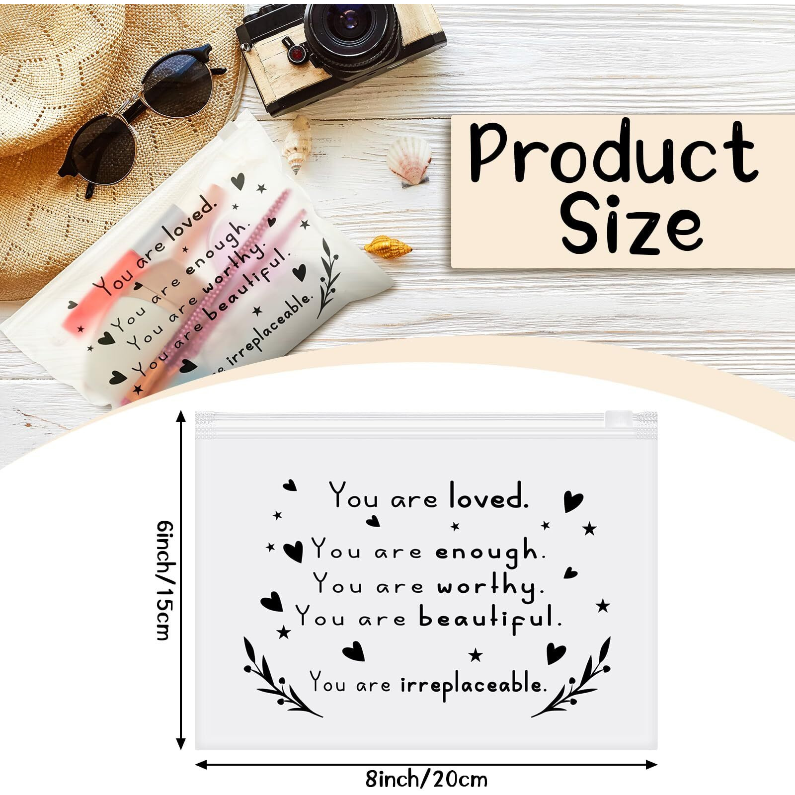 Sotiff 60 Pcs Bulk Inspirational Gifts For Women, Inspirational Makeup Bags Eva Cosmetic Toiletry Bags Thank You Encouragement Church Gifts For Friends Mom Coworker (You Are Loved,8 X 6 Inch)