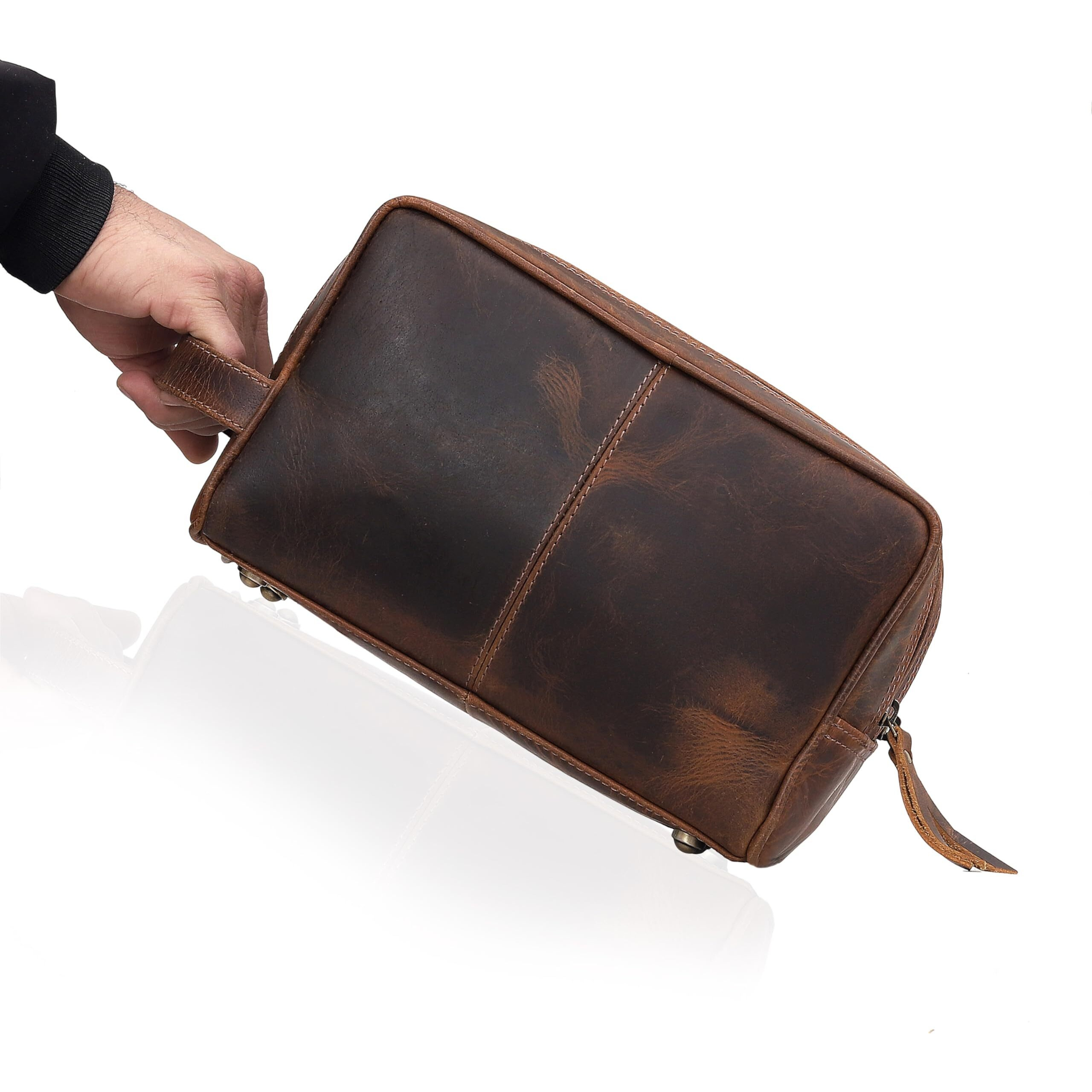 Vc Vintage Couture Genuine Leather Toiletry Bag For Men - Extra Large Leather Men's Toiletry Bag For Traveling Hanging, Real Leather Dopp Kit For Men Brown Leather Shaving Bag For Travel