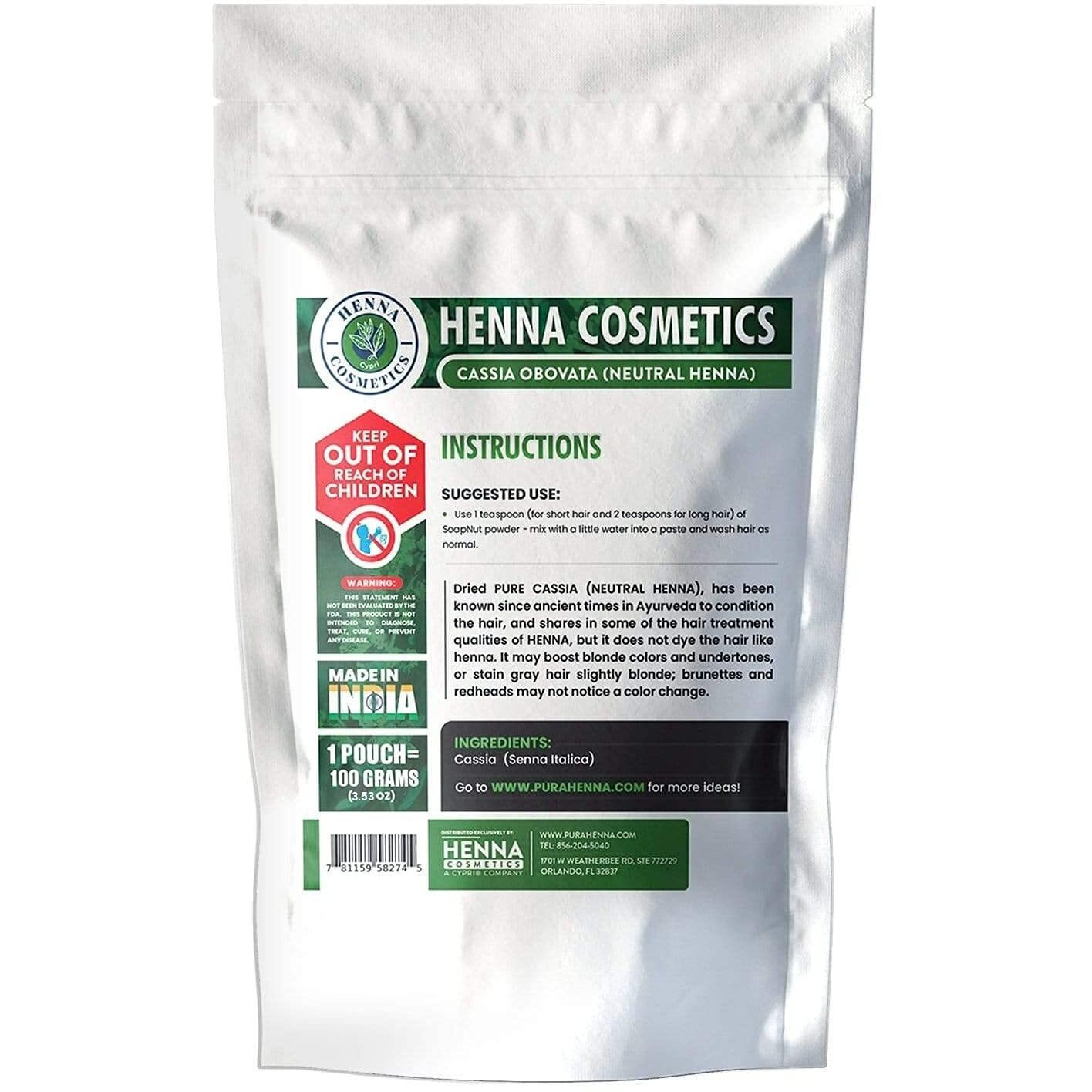 Henna Cosmetics Cypri Henna Hair Color, Neutral Henna Powder For Hair Growth 100 Grams, Cassia Obovata Powder, Organic, Dye Free