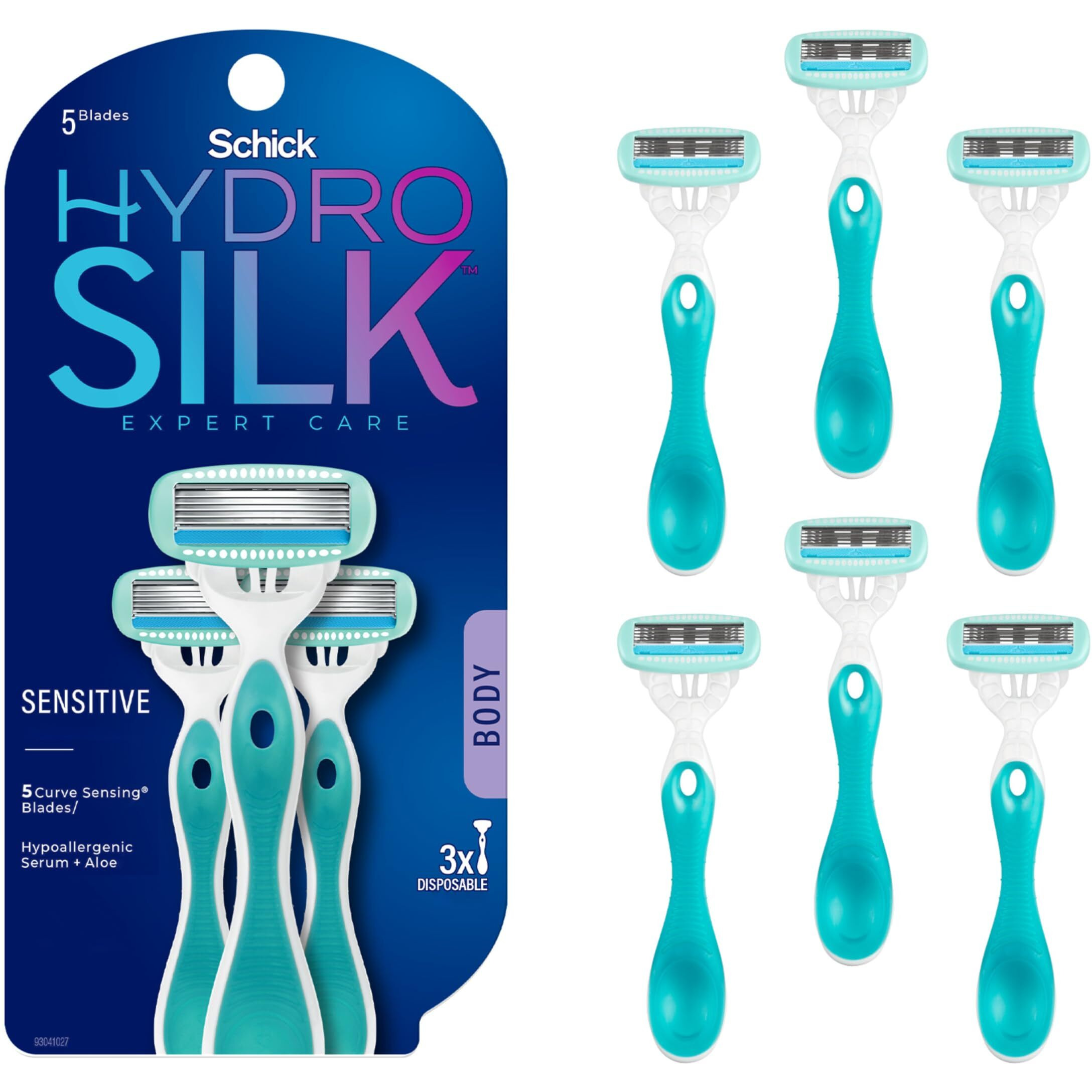 Schick Hydro Silk Sensitive Women's Disposable Razors, 6Ct | 5-Blade Disposable Razors For Women Sensitive Skin | Travel Razor For Women