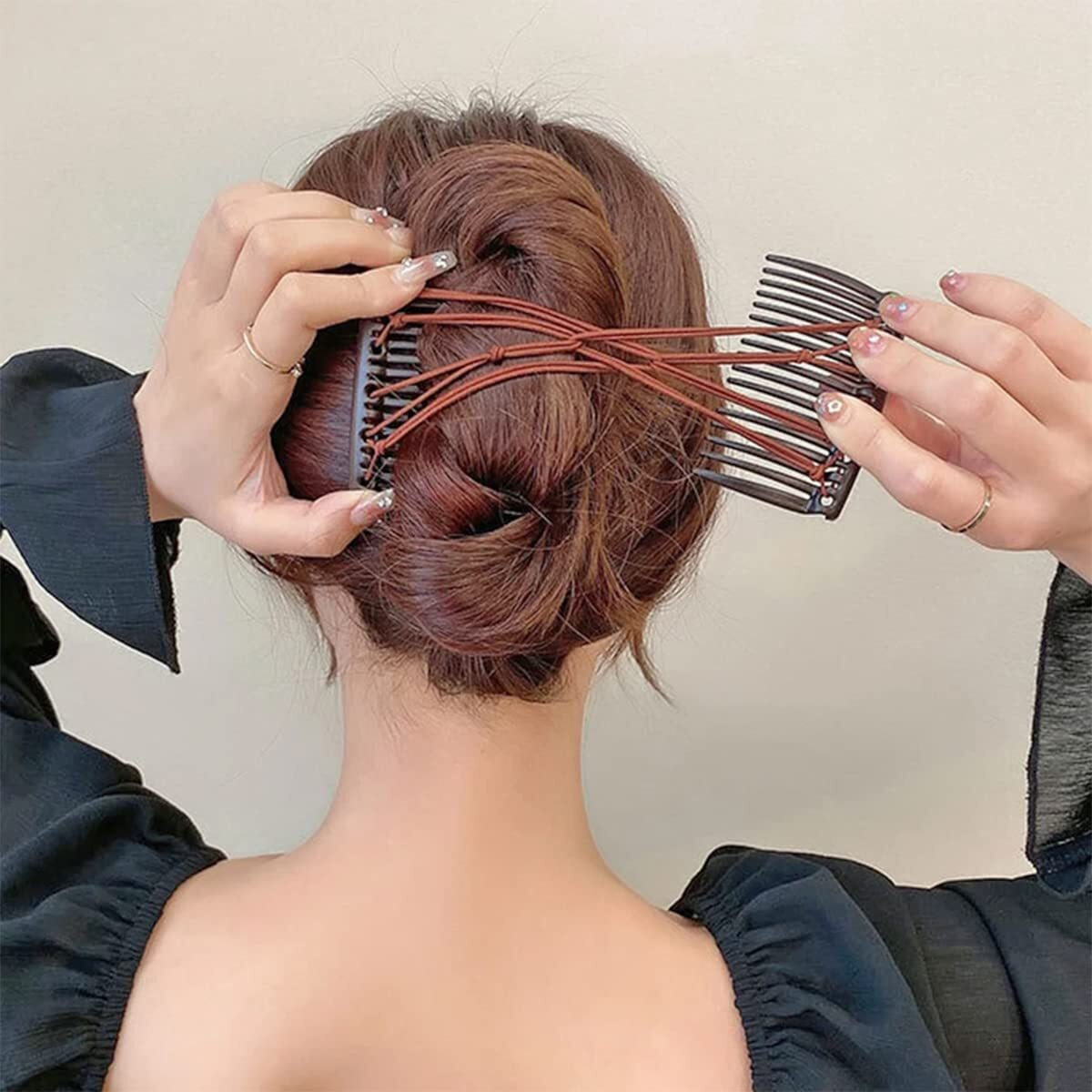3 Pieces Elastic Magic Hair Comb Clips Stretchy Double Comb Hair Forks For Women Girls Vintage Hairstyle Multipurpose Hair Accessories (Bead Style-White Red Pink)